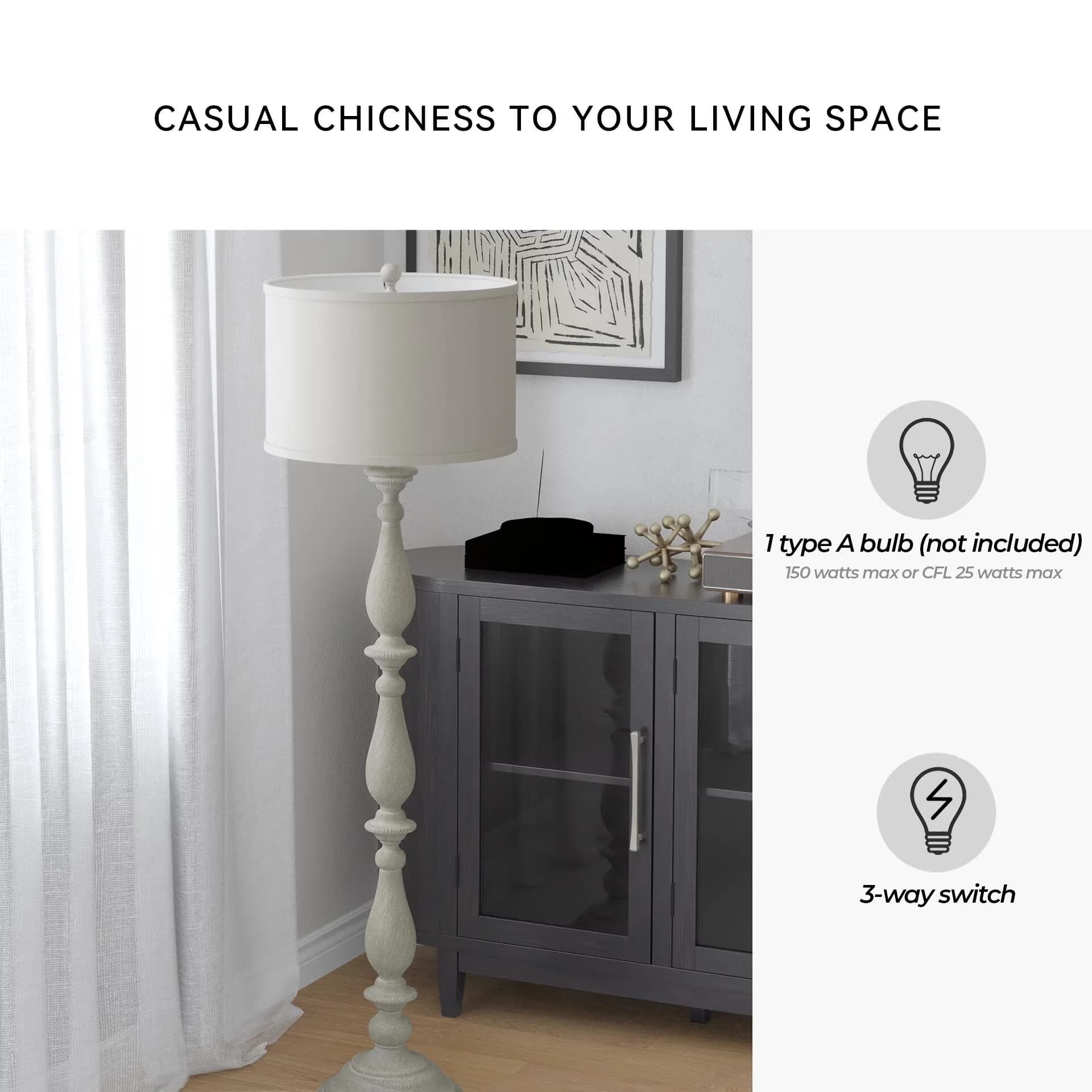 Innovative Floor Lamp with Incandescent, Coastal, Standard Lamps - Cast Resin White Model 0F8217