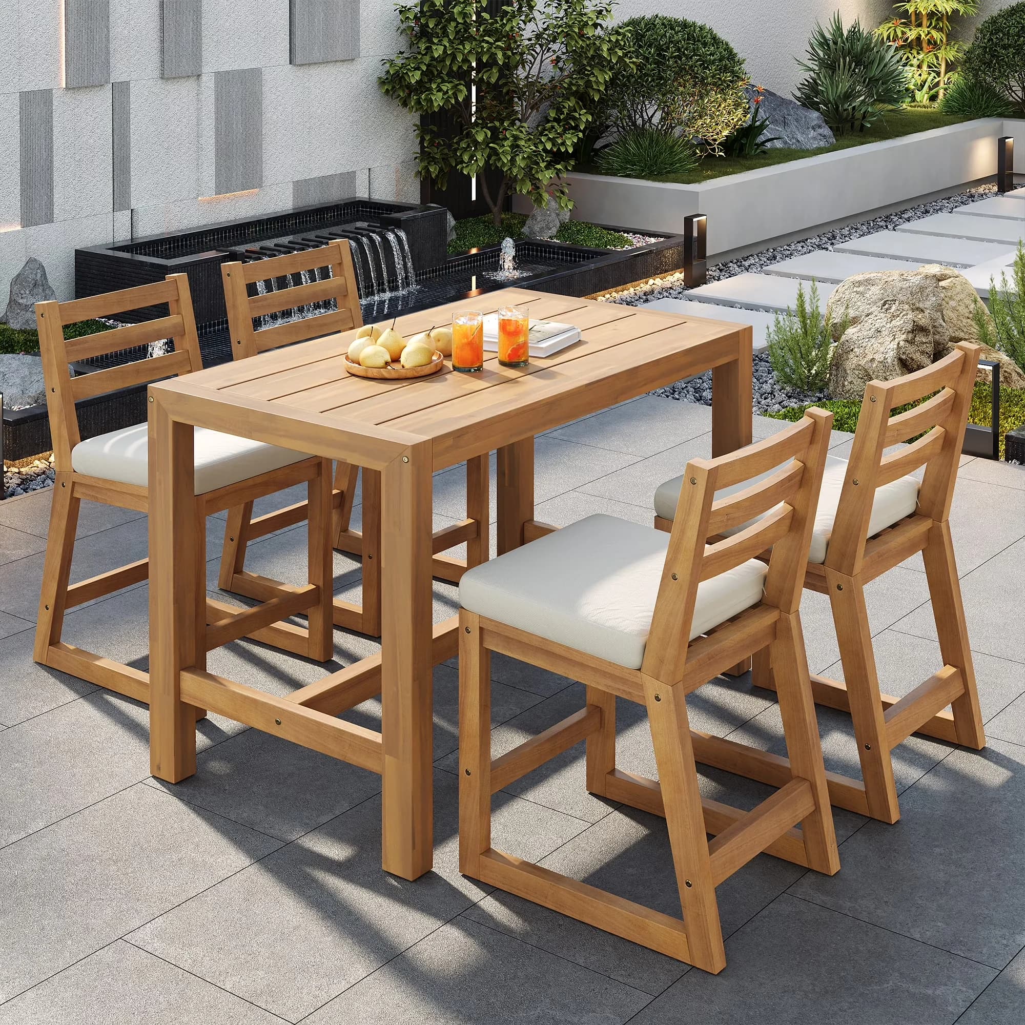 Modern Outdoor Sofas Sectional with Stain Resistant, Farmhouse, Waterproof - Acacia Wood Brown Model 931F0B