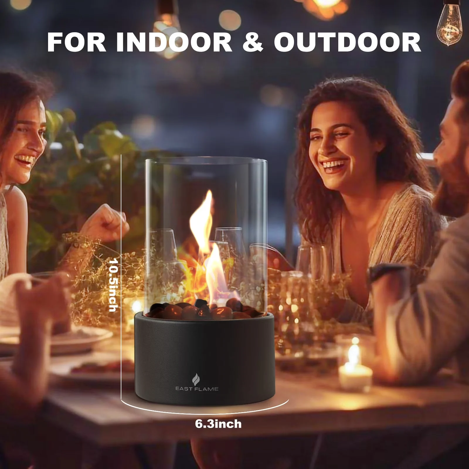 Compact Outdoor Heating with Portable, Windproof Borosilicate Glass - Metal,Glass Black for Home Model A7D287