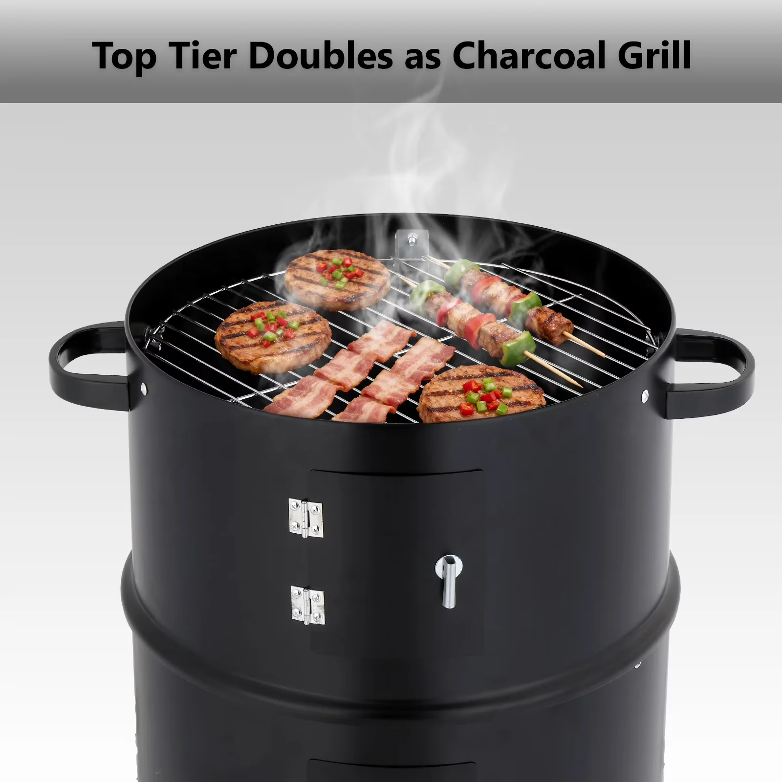 Smoker Professional with Chimney Powder-Coated Iron Vertical BBQ, 43×52×85 cm Black Cylindrical Outdoor - Iron Black Model 7B37B0