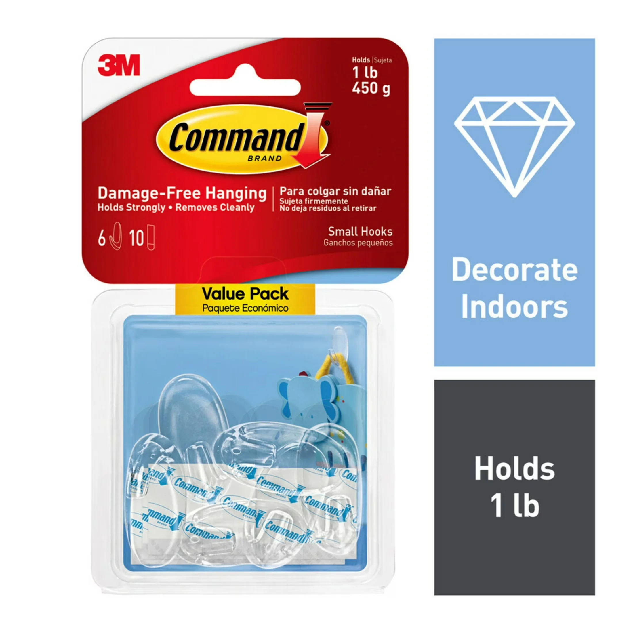 Essential Damage-Free Hanging with Reusable, Easy Installation, Small Wall Hooks - Plastic Clear Model DF5E29