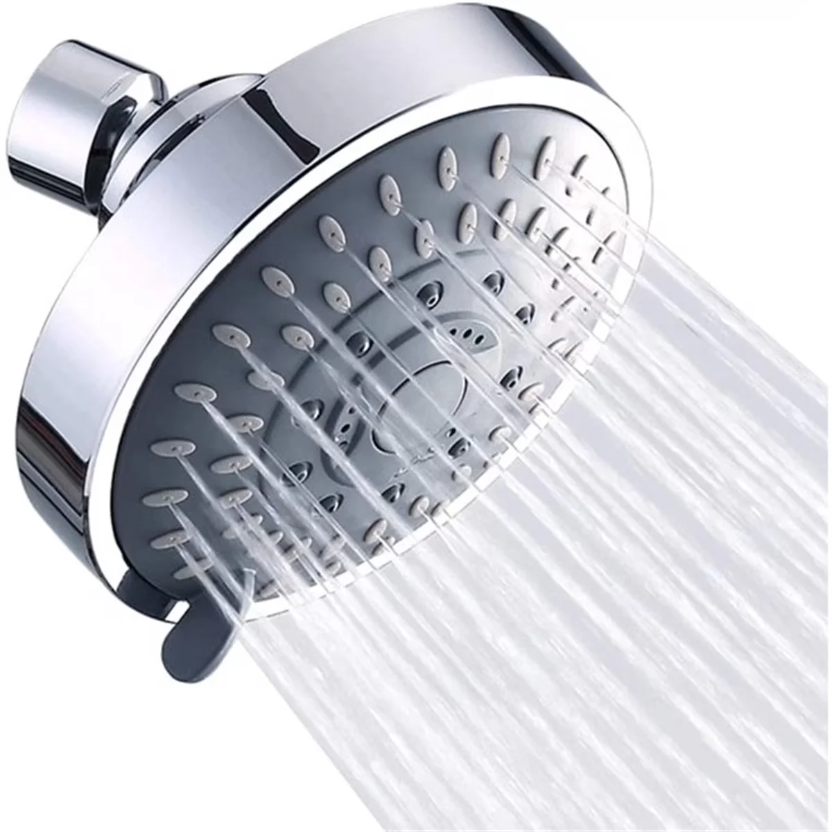 Sleek Shower Head with Adjustable, Adjustable Metal Swivel Ball Joint - Silver Abs Model B47101
