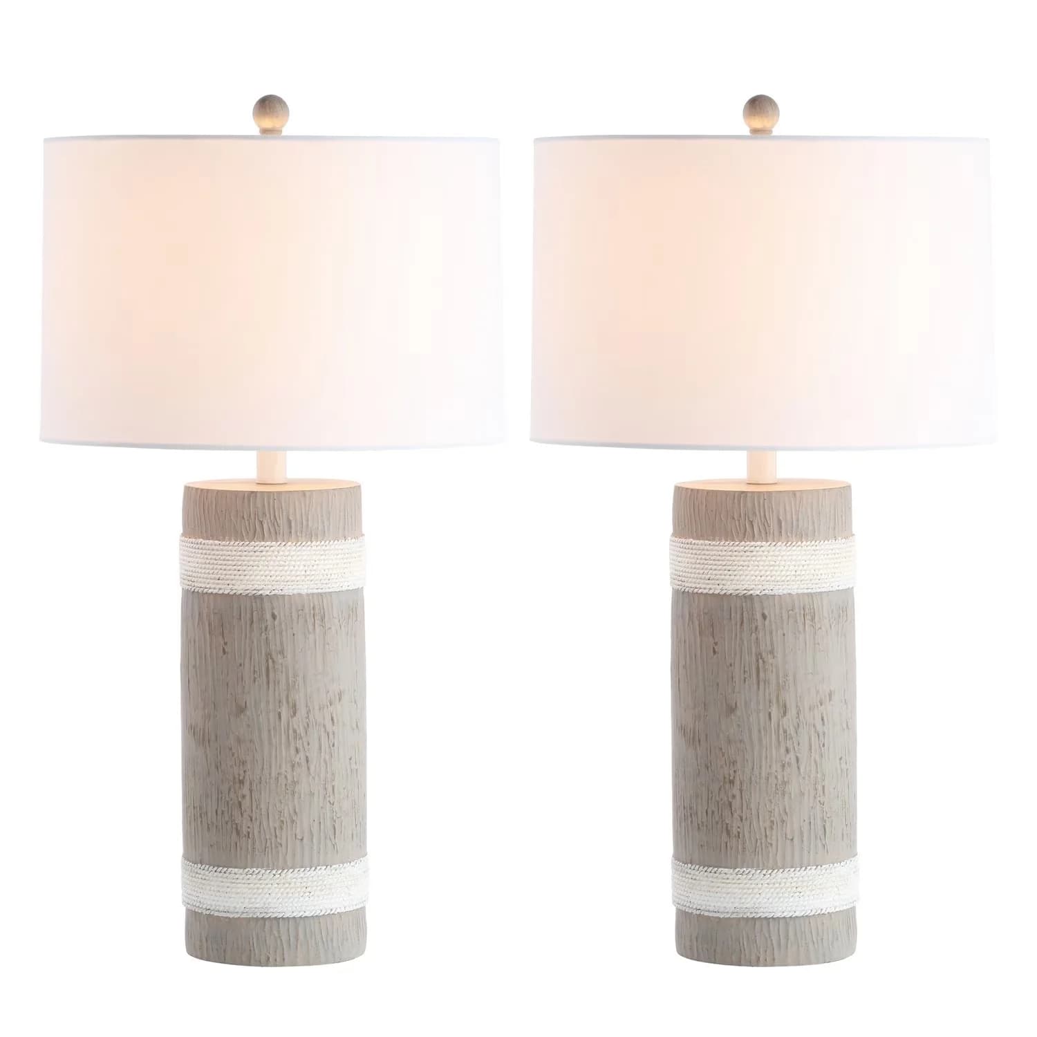 Lamp Set Durable with LED, Farmhouse, Brixton Antique 28.5 in. H Table - Brown, White Faux Wood Model 7F0C21