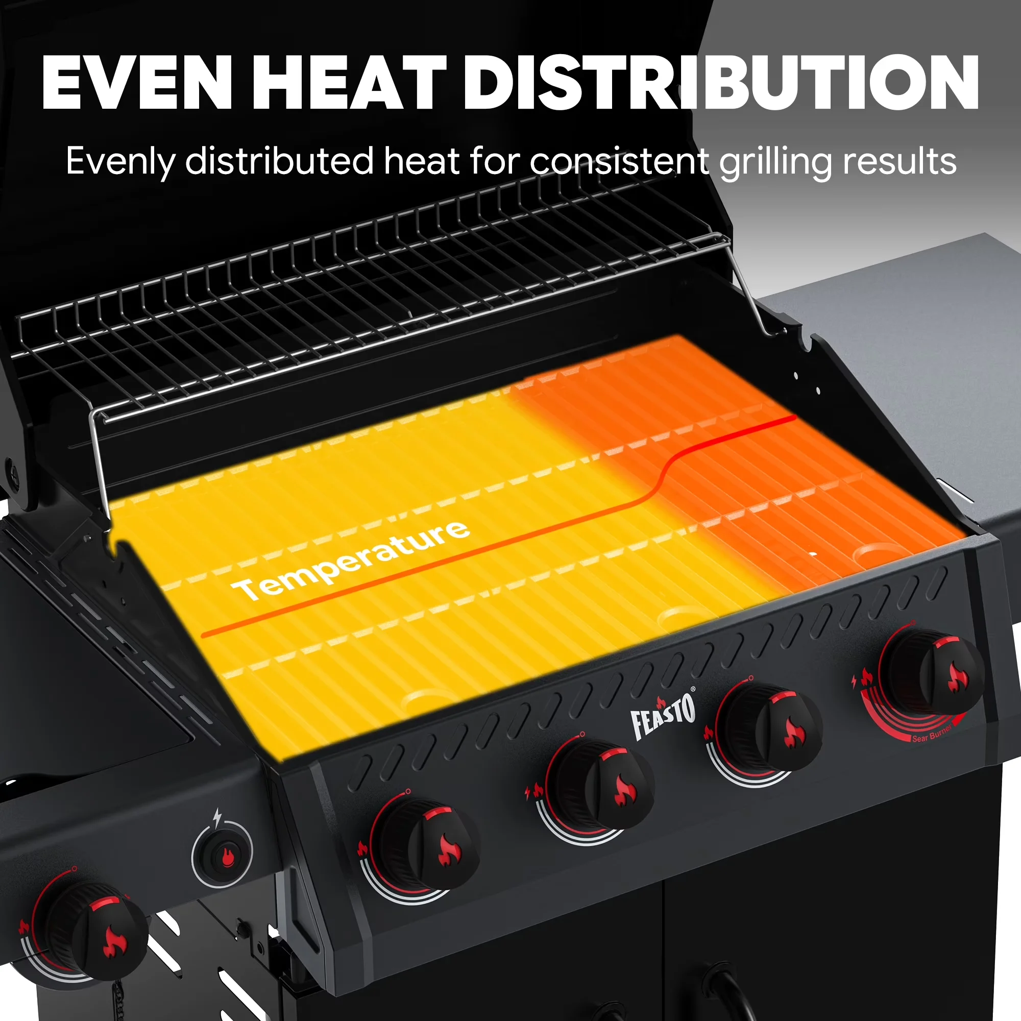 Stylish Gas Grill with 49500 BTU, Enclosed Cabinet - Black Porcelain-Enameled Model FF9FD4