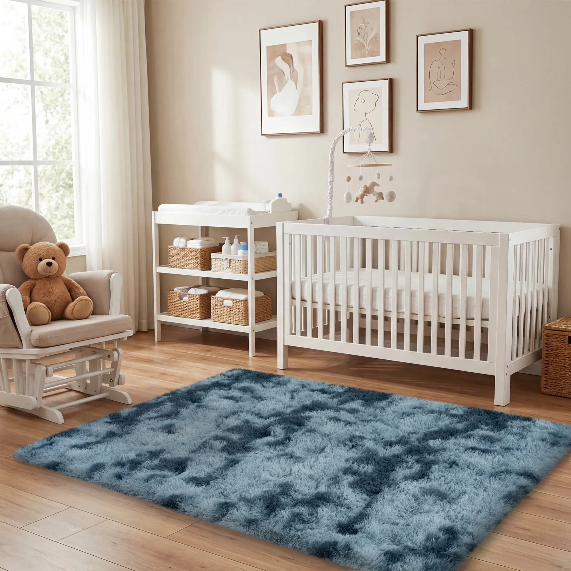 Stylish Grey Vinyl Flooring Vinyl Plank Flooring with Non-Slip Backing, Modern, 【Size Recommendations】 - Polyester Blue for Dorm, Bedroom Model 7FFD96