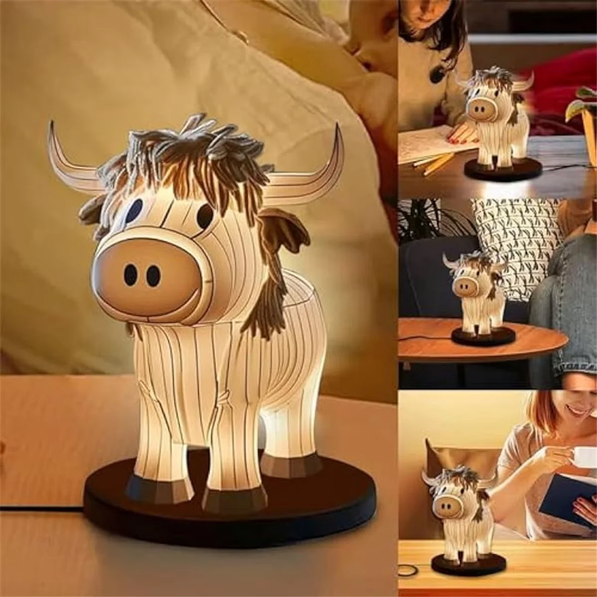 Modern Lamp with LED, Bedside Lamps, Cow Table Farmhouse Cow Night Light - Resin Brown Model 2C7240