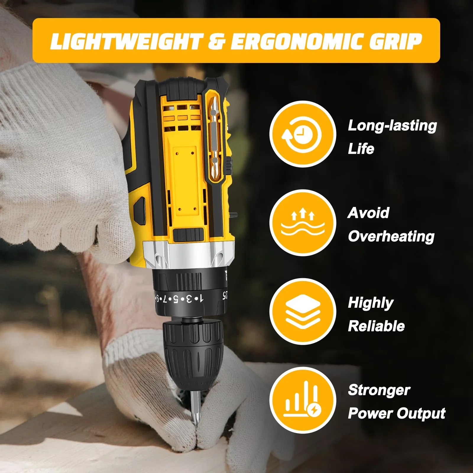 Drills Driver Efficient with Battery, 21V, 21V Cordless Drill Set - 9.84" x 11.22" Model 6B44DA