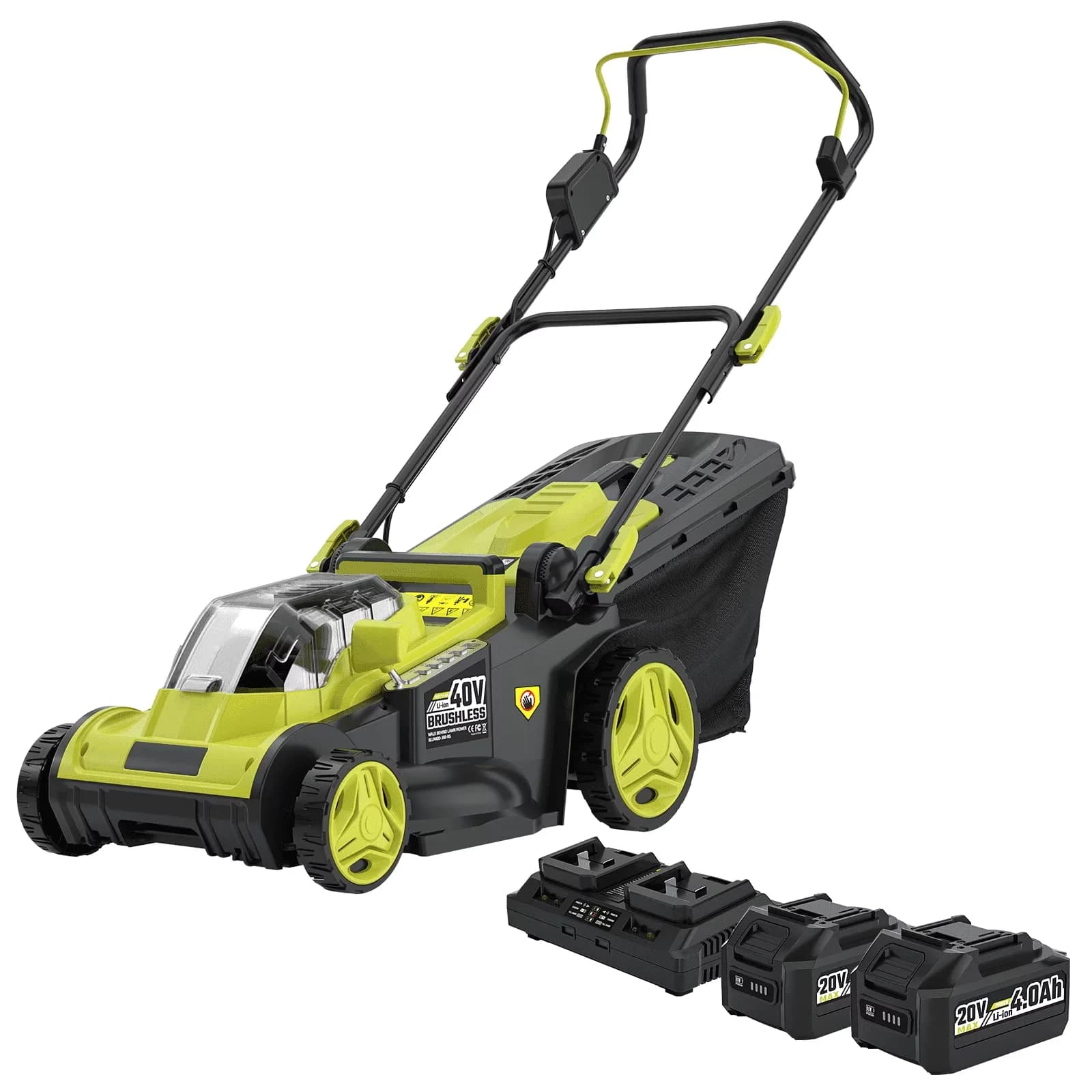 Sleek Push Mower with Battery, 40V, 40V 16" Cordless Lawn - Green for Garden Model 4DDBC3