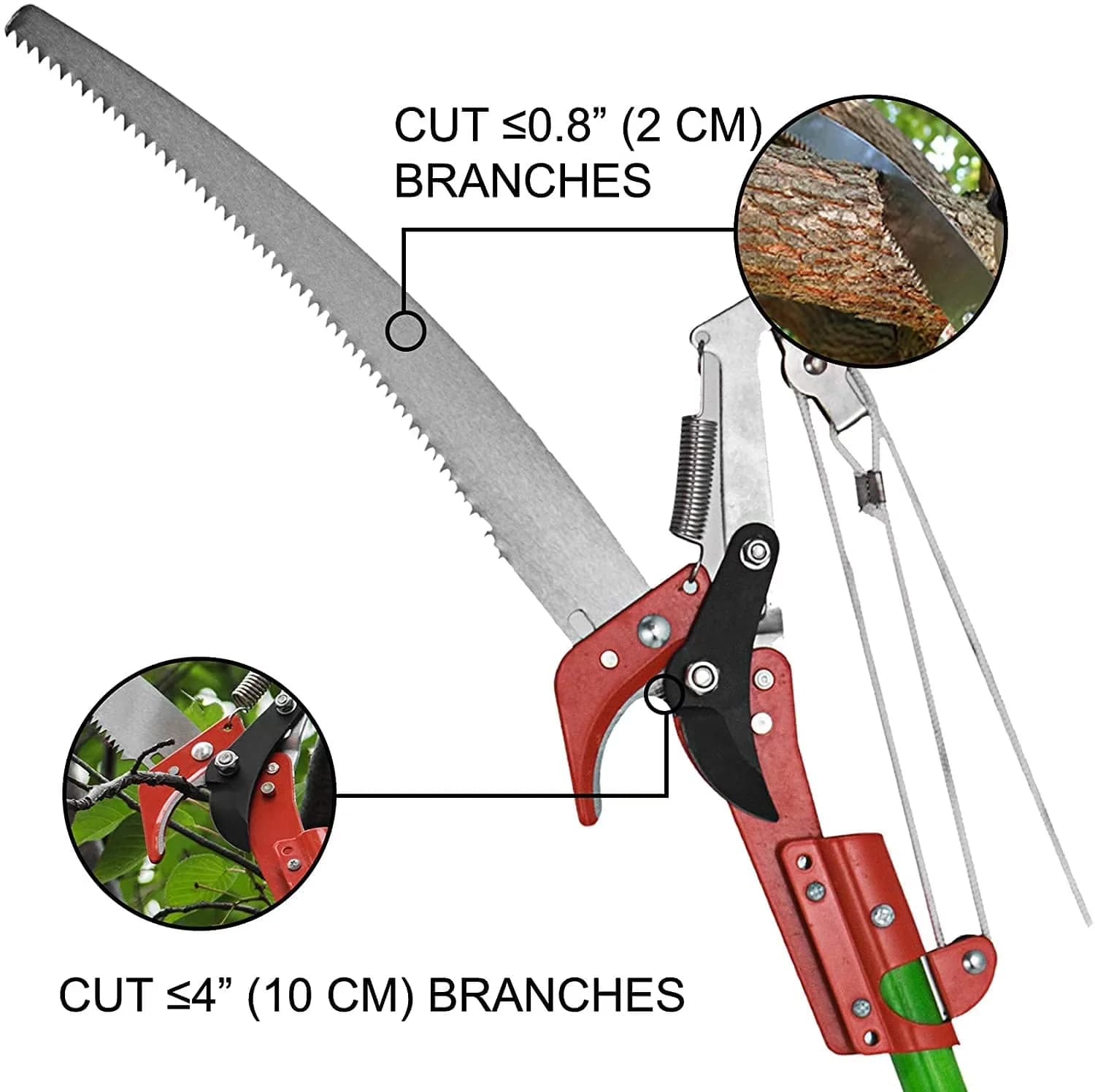 Pole Saw Efficient with Telescoping, With a scissor on the head, 4cm thickness, more thick than other saw - Green Model 954889