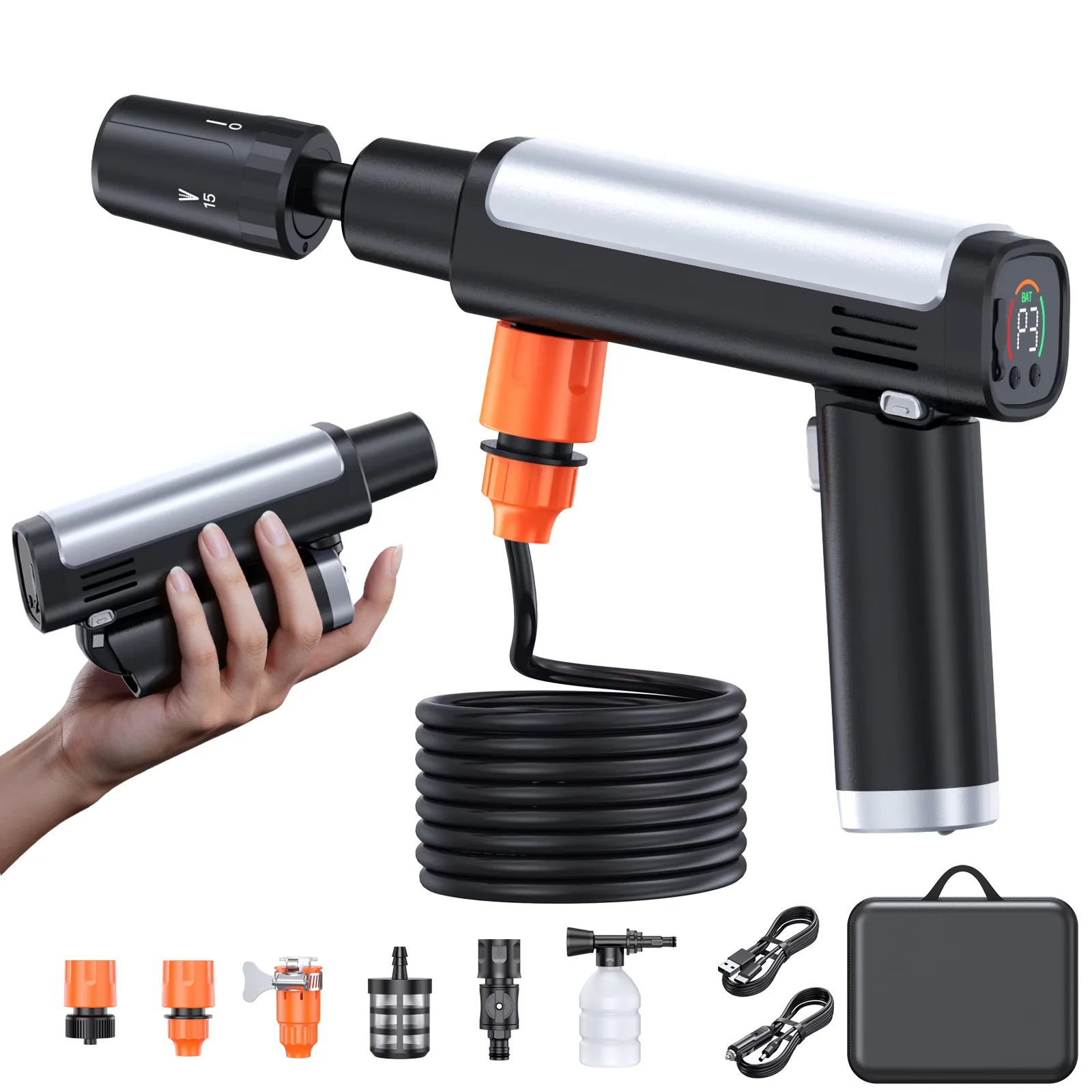 Pressure Washer Versatile with Battery, 5-in-1 Nozzle, Foldable Cordless for Car, Patio - Model 82A1BC