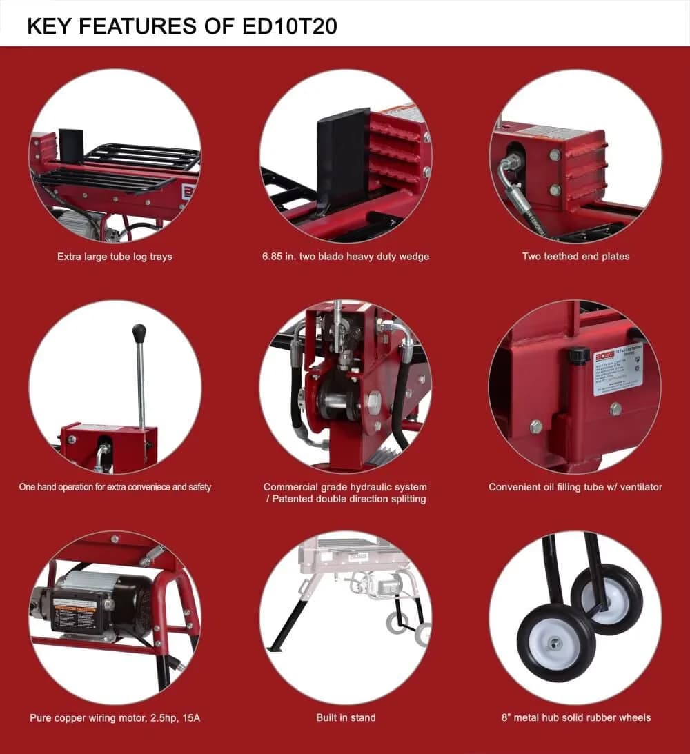 Essential Logsplitter with Wheeled, Dual direction splitting, 10 Ton Electric Log Splitter - Model EFCFDC