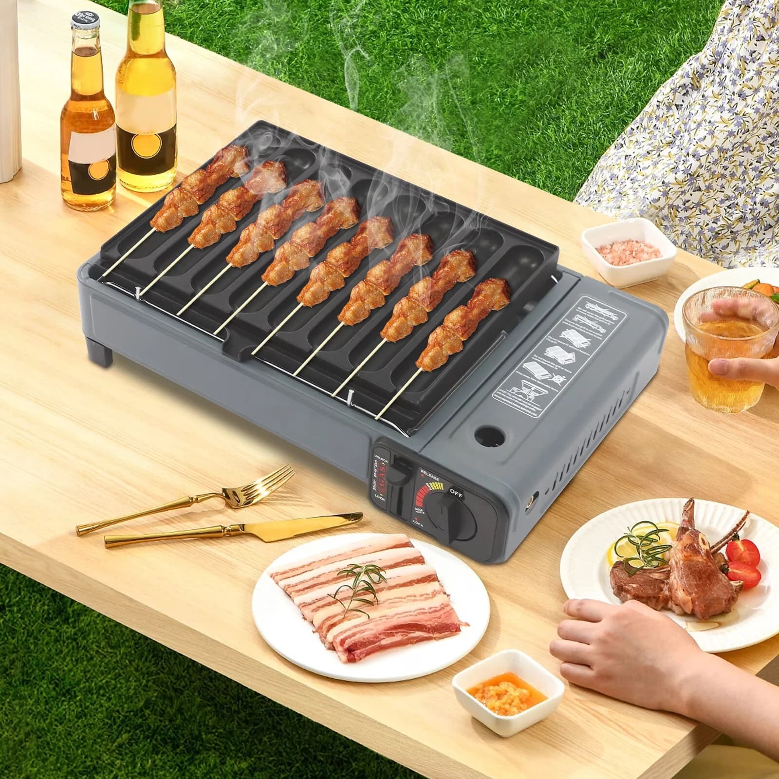 Durable Charcoal Grill with Portable, Gas Consumption 160g/0.35lbs/Hr, Korean Bbq With Carry Case - Black Cast Iron for Outdoor, Camping Model 1A9351