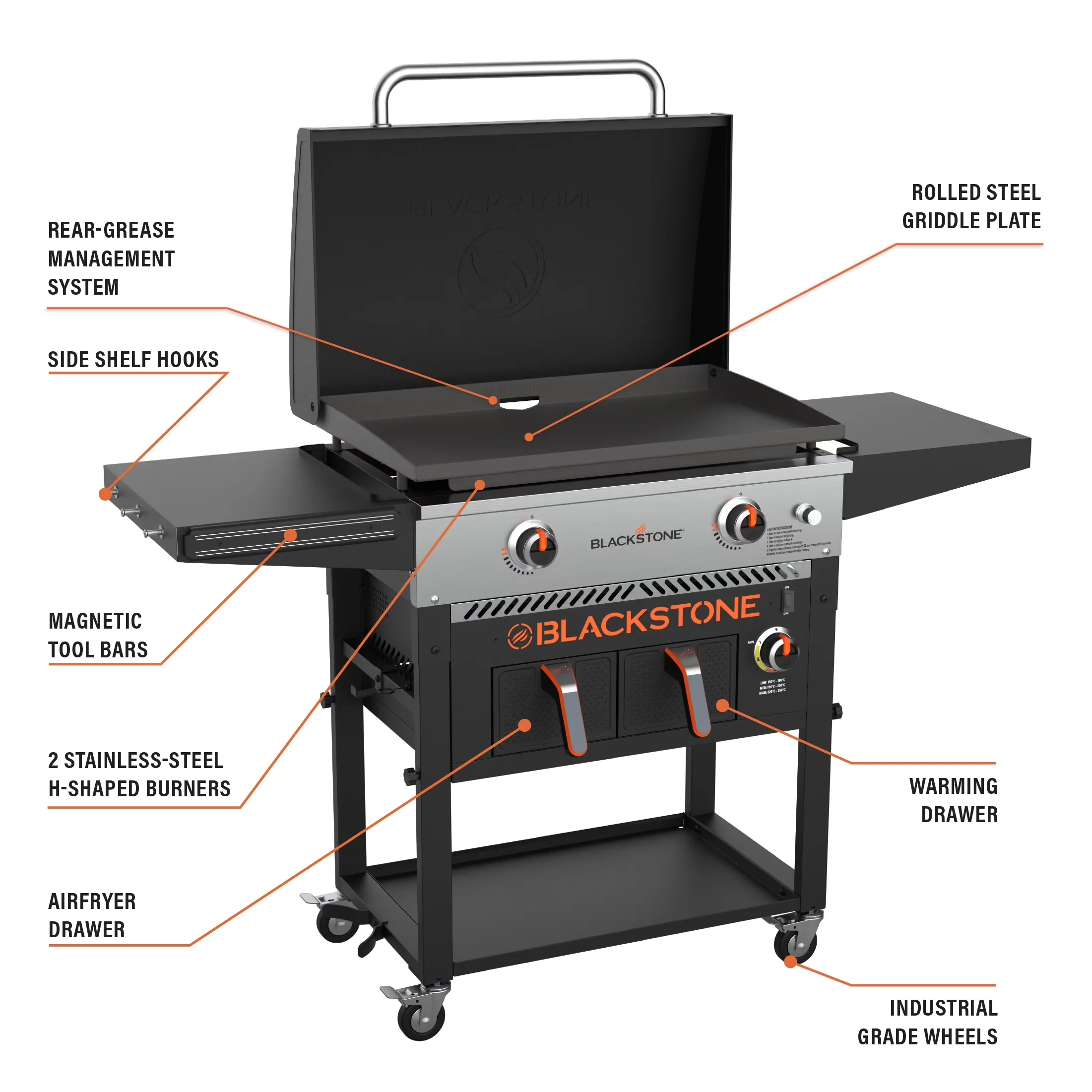 Classic Gas Grill with Tool Holder, 28 Inch 2-Burner Flat Top, Outdoor Combo Griddle - Steel Model CF7A67