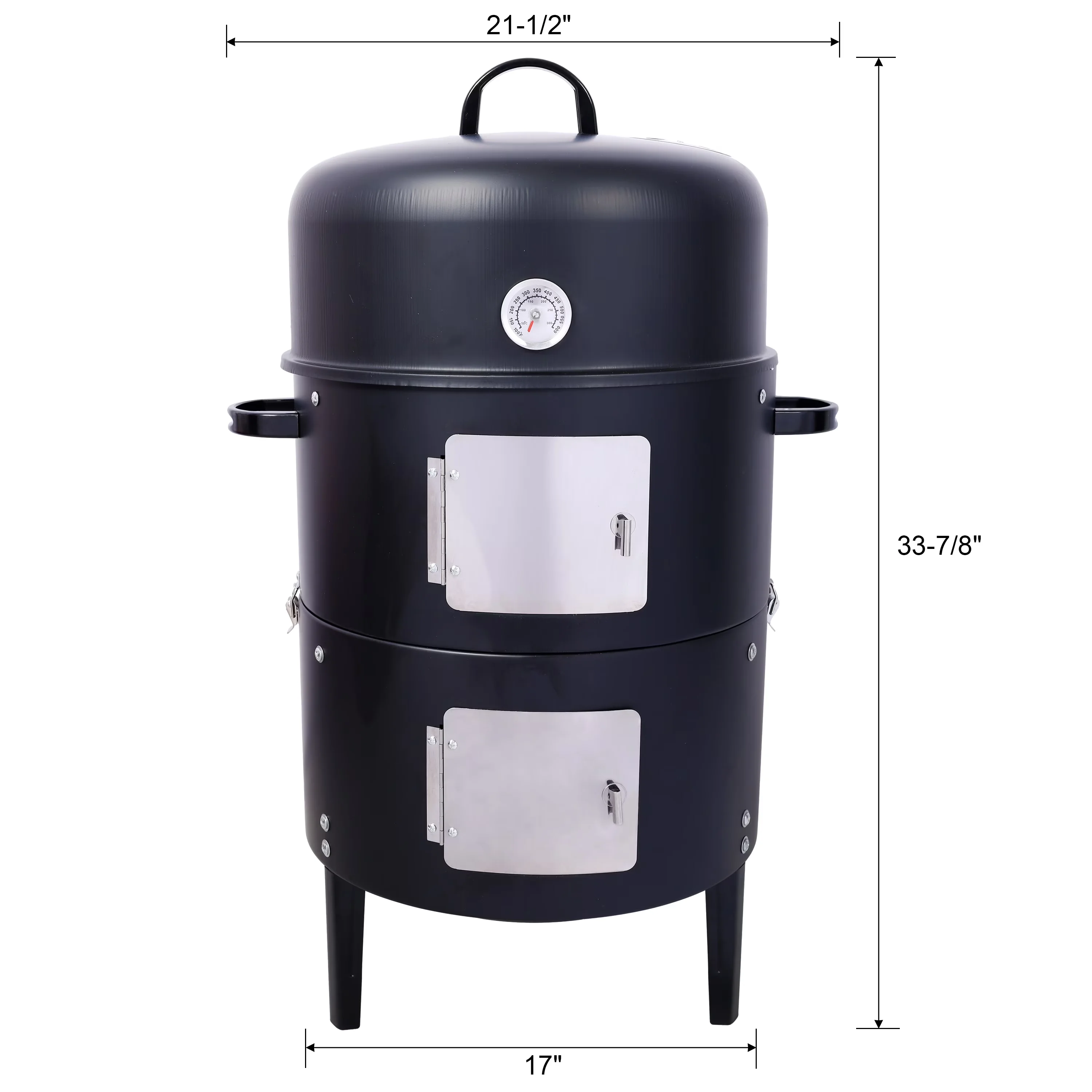 Smoker Essential with Tabletop Grill, BBQ Grill 17 Inch Steel Charcoal, Heavy Duty Round BBQ Grill - Steel Black for Outdoor Model 1343B2