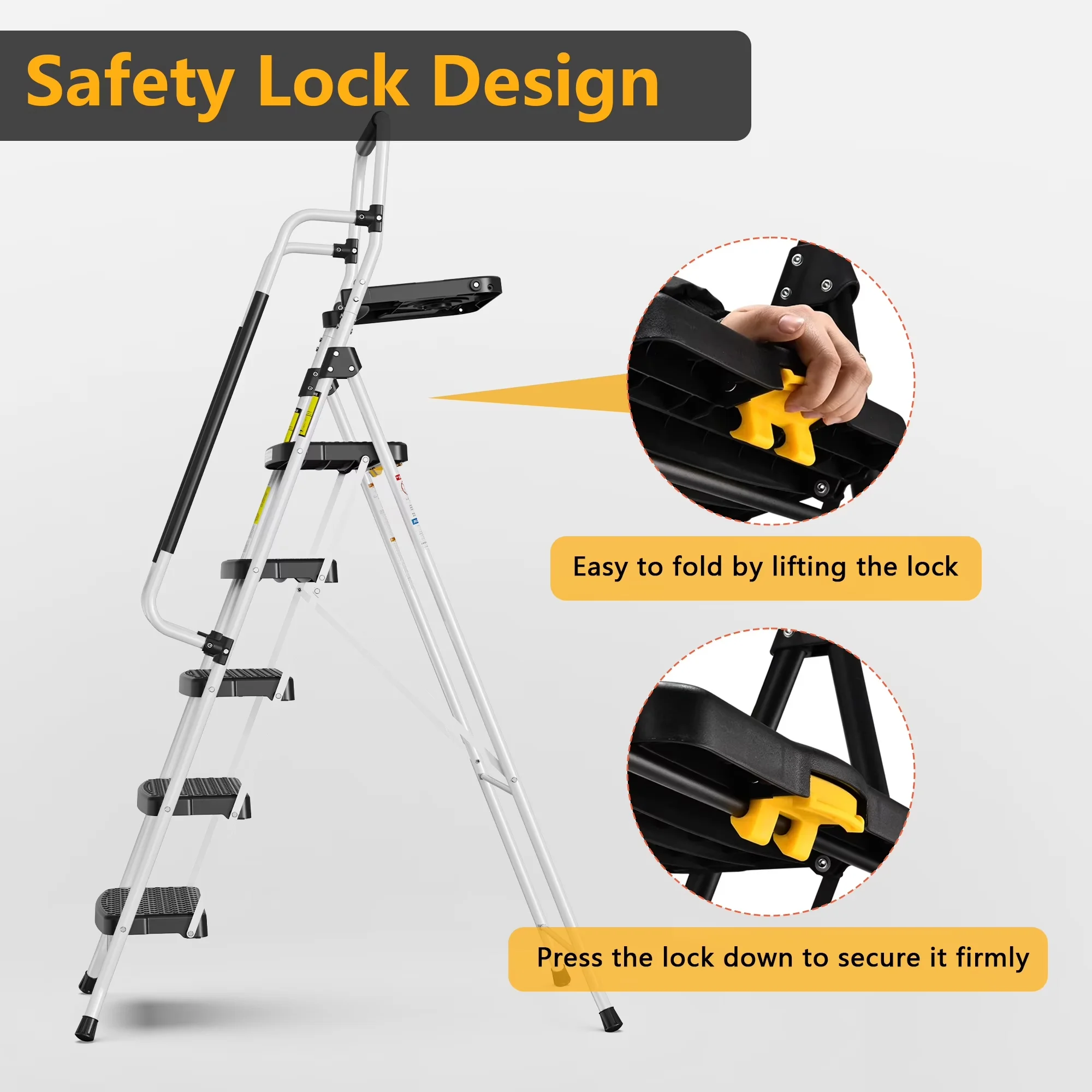 Essential Ladders And Step Stool with Folding 5-Step Ladder, 1-year warranty., Convenient Tool Platform. - Alloy Steel, Metal, Rubber... Model 18D4F5