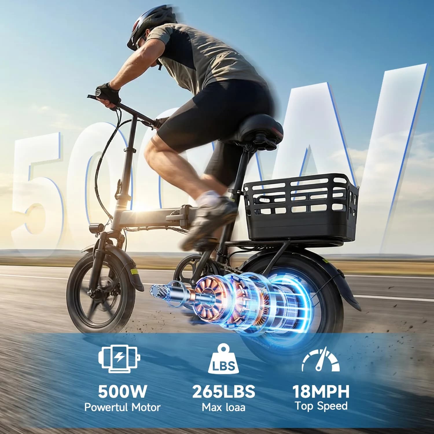 Durable Electric Bike with Battery, 500W, 36V - 14IN - Easy to Use Model 3DBF44