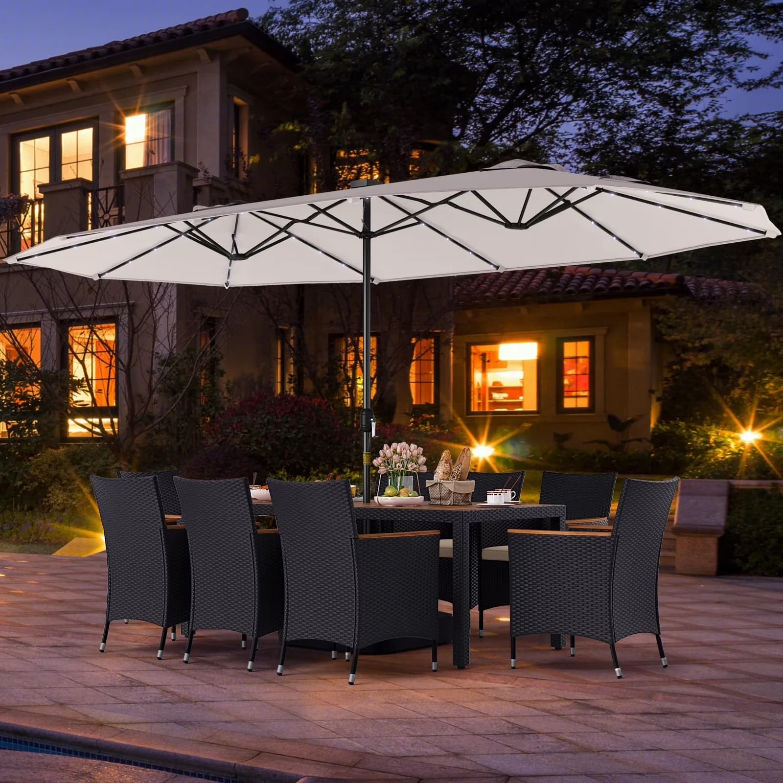 Efficient Patio Dining Set - Beige Rattan 15ft - Industrial Grade Model 506138
