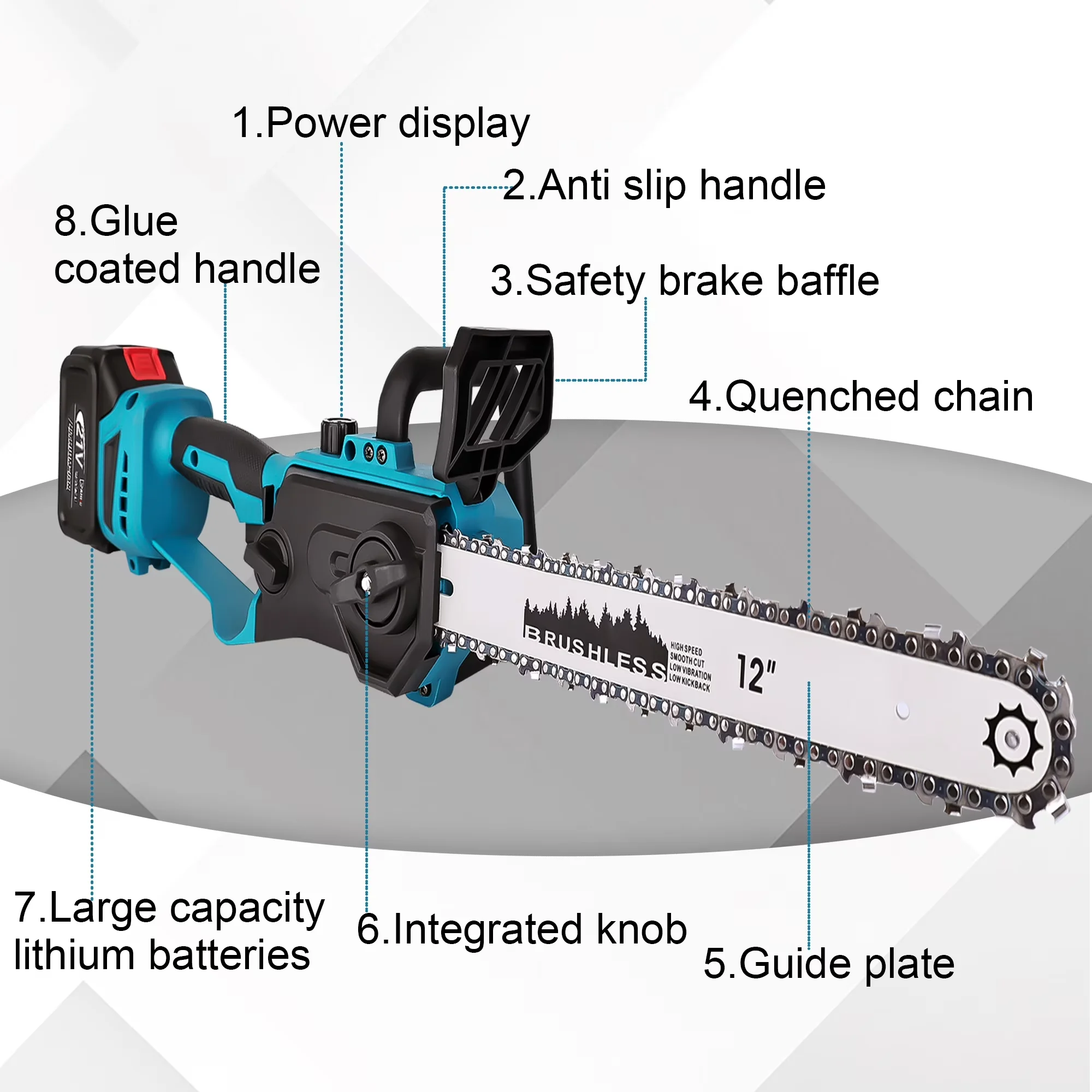 Chainsaw Sleek with Battery, 21V, 12 Inch Cordless for Outdoor - Durable Build Model B5746B