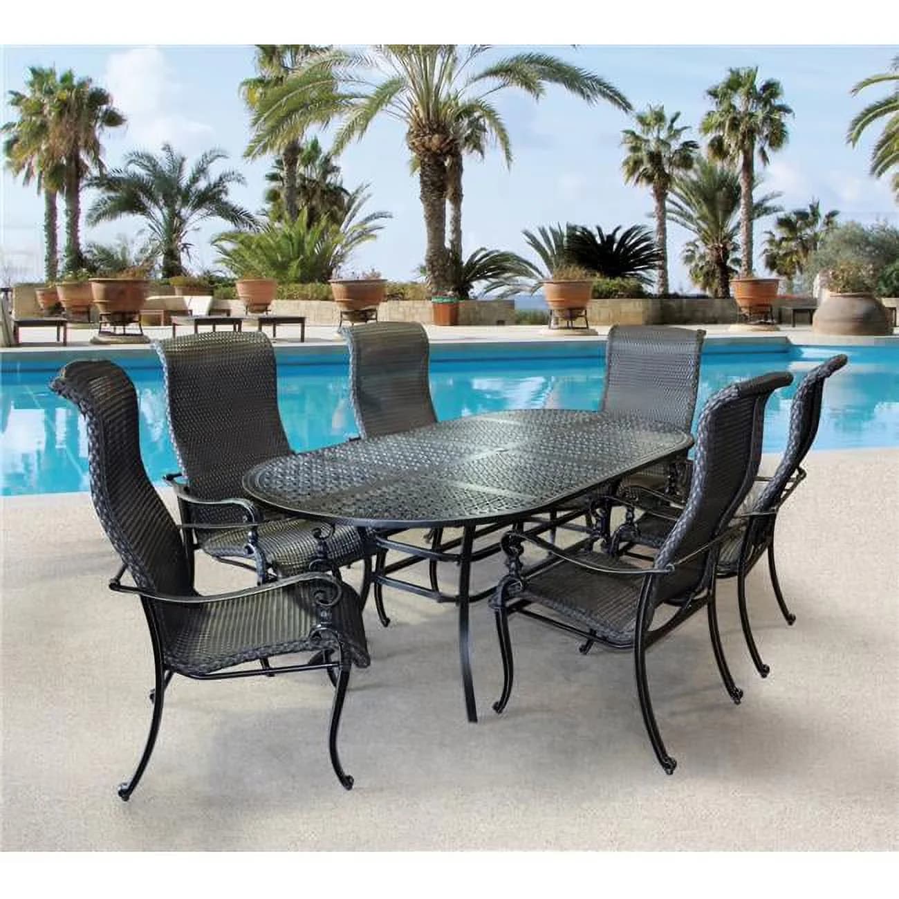 Modern Patio Dining Set with 7 Piece, Wyndermere Oval Dining Set - Bronze Aluminum, Polyethylene Model 42956F