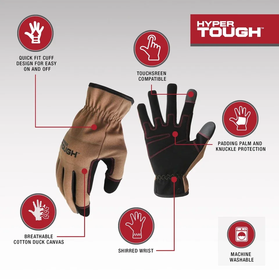 Premium Protective Equipment with Brown, (2 Pack) Duck Canvas, Utility Work Gloves - Brown Canvas Model D146F8