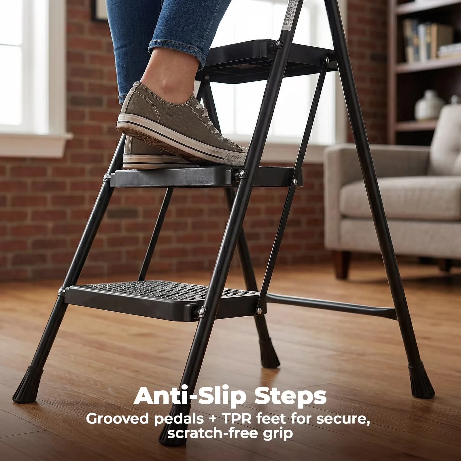 Compact Ladders And Step Stool with Anti-Slip, 3-Step Ladder, 300lbs Capacity - Steel Model 4D2A31