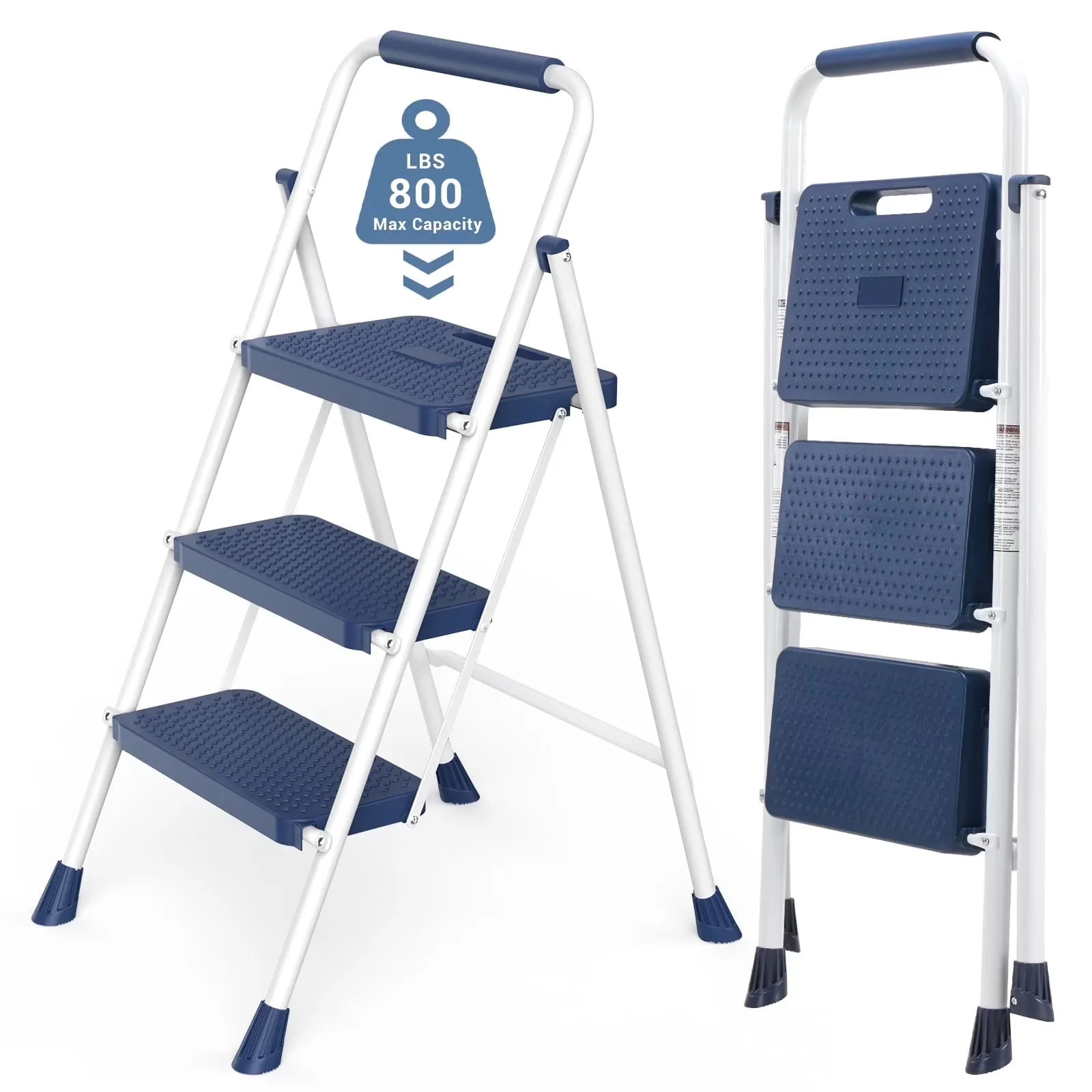 Durable Ladders And Step Stool with Stackable, Foldable - Plastic Treads Blue Model 9D672F