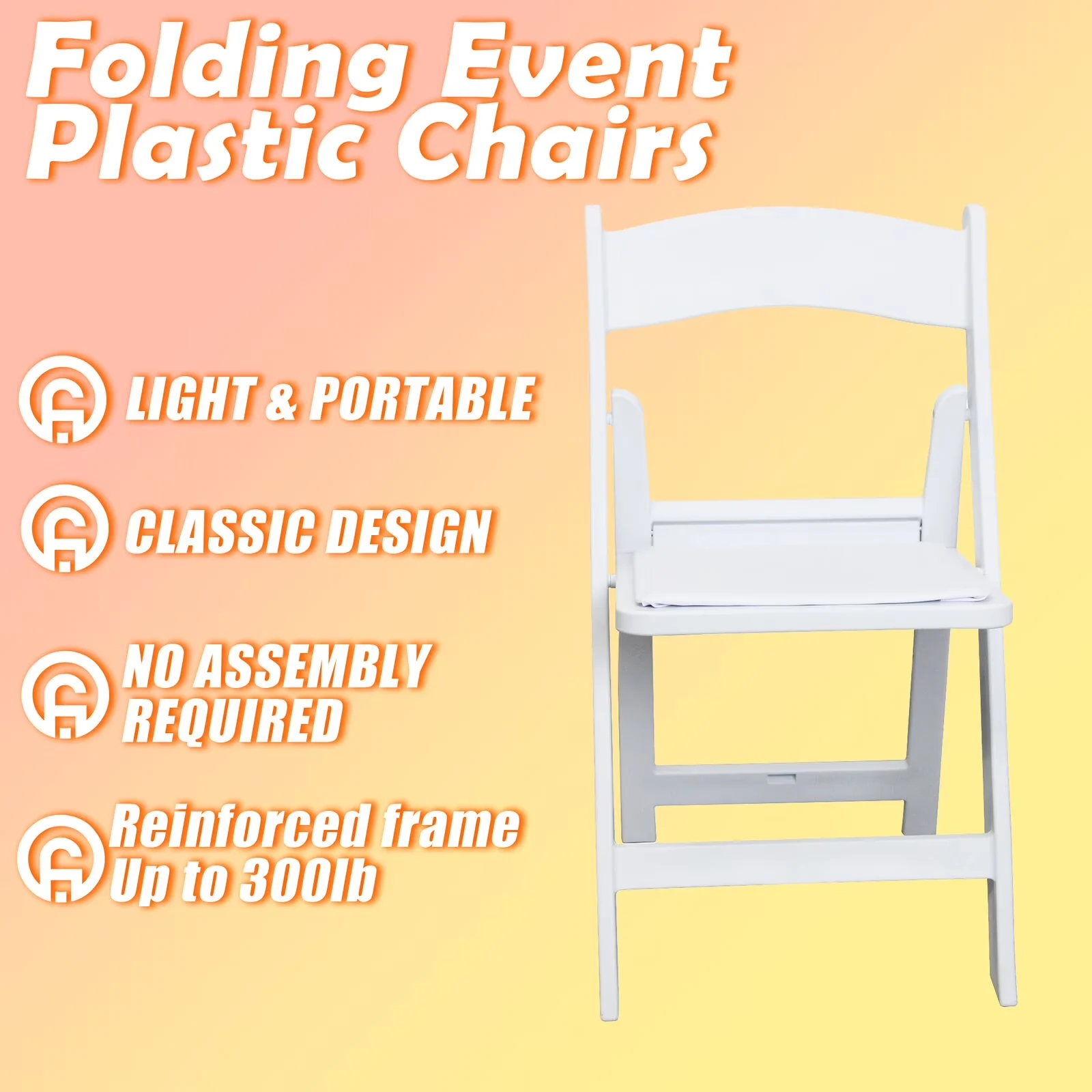 Classic Patio Chair with Waterproof, LIGHT & PORTABLE - White for Party Model 4432C7