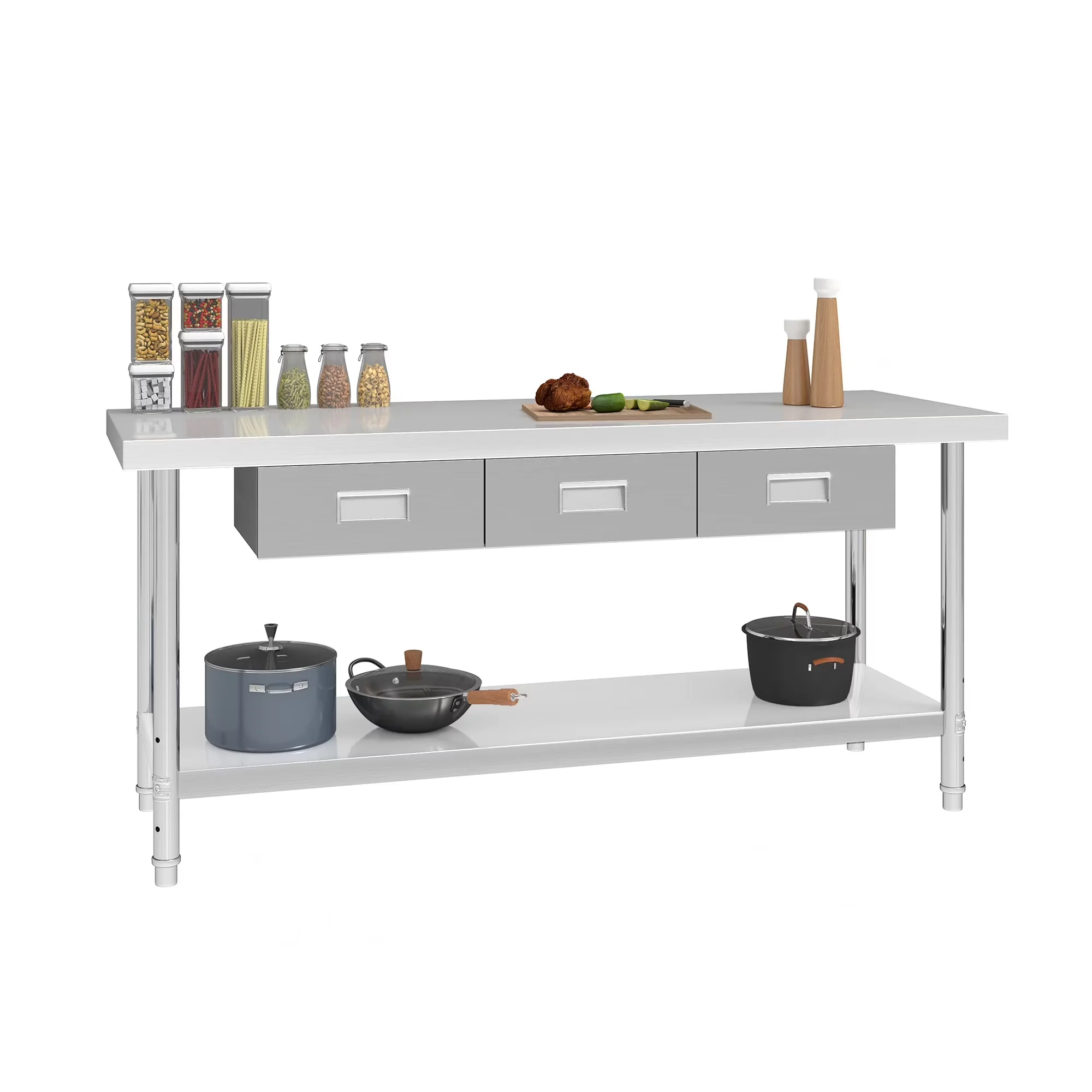 Reliable Toolstorage with Adjustable, 3 Drawers, Adjustable Kitchen Storage - Silver 201 Stainless Steel, Metal for Home Model 522AFF