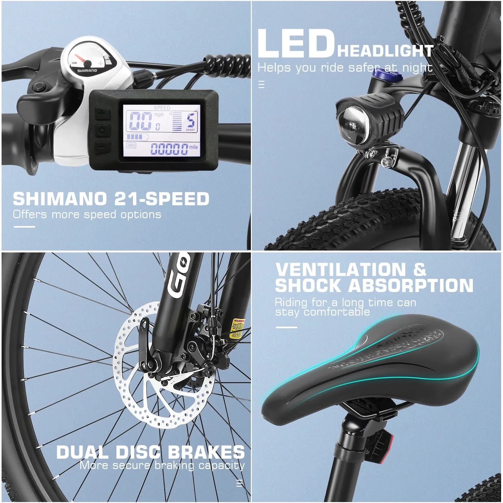 Modern Electric Bike with Battery, 750W, 27.5" Mountain - Red - Sleek Profile Model E5990B