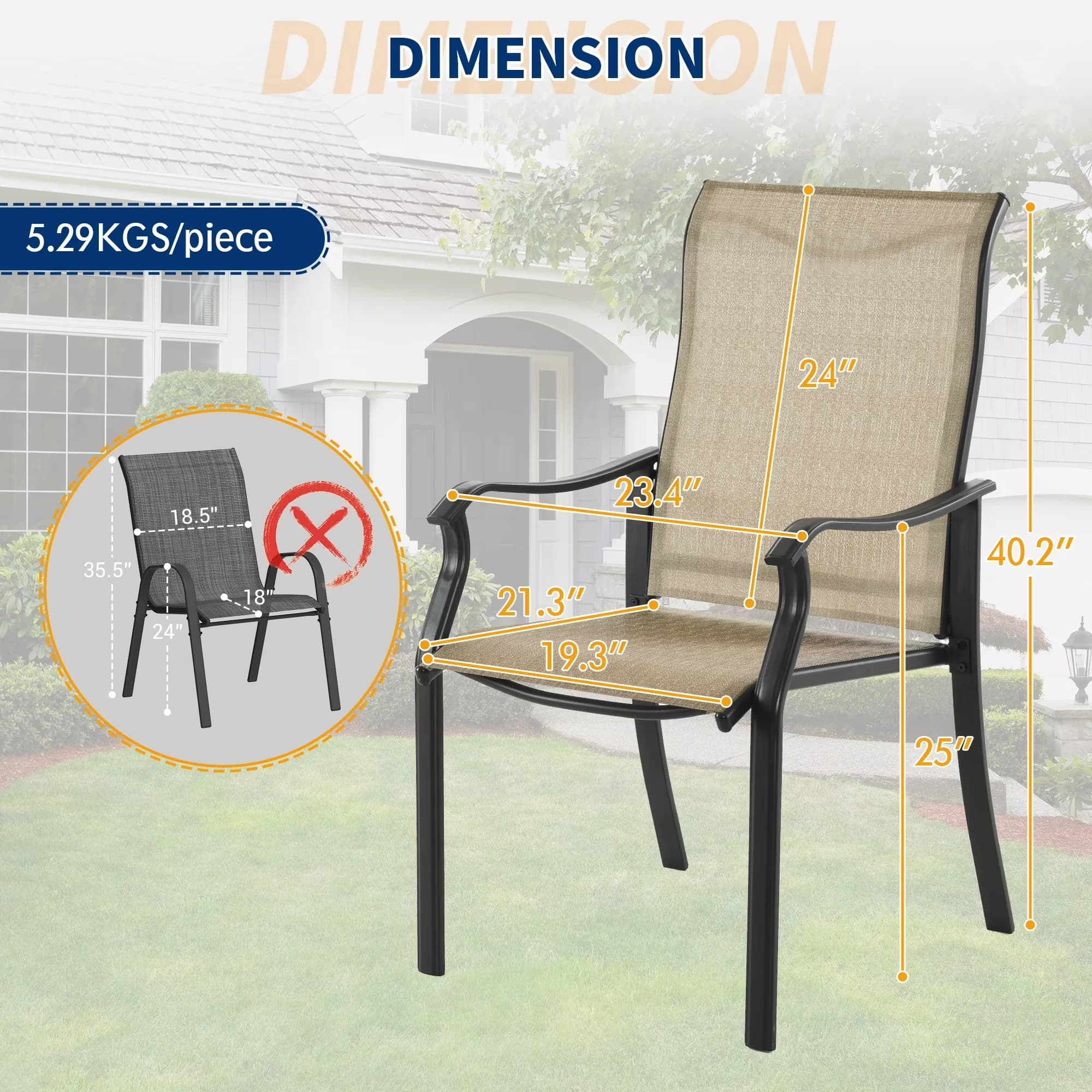 Patio Chair Versatile with Stackable, Weather-Resistant, Chairs Set of 4 - Brown Metal Model BBC20B