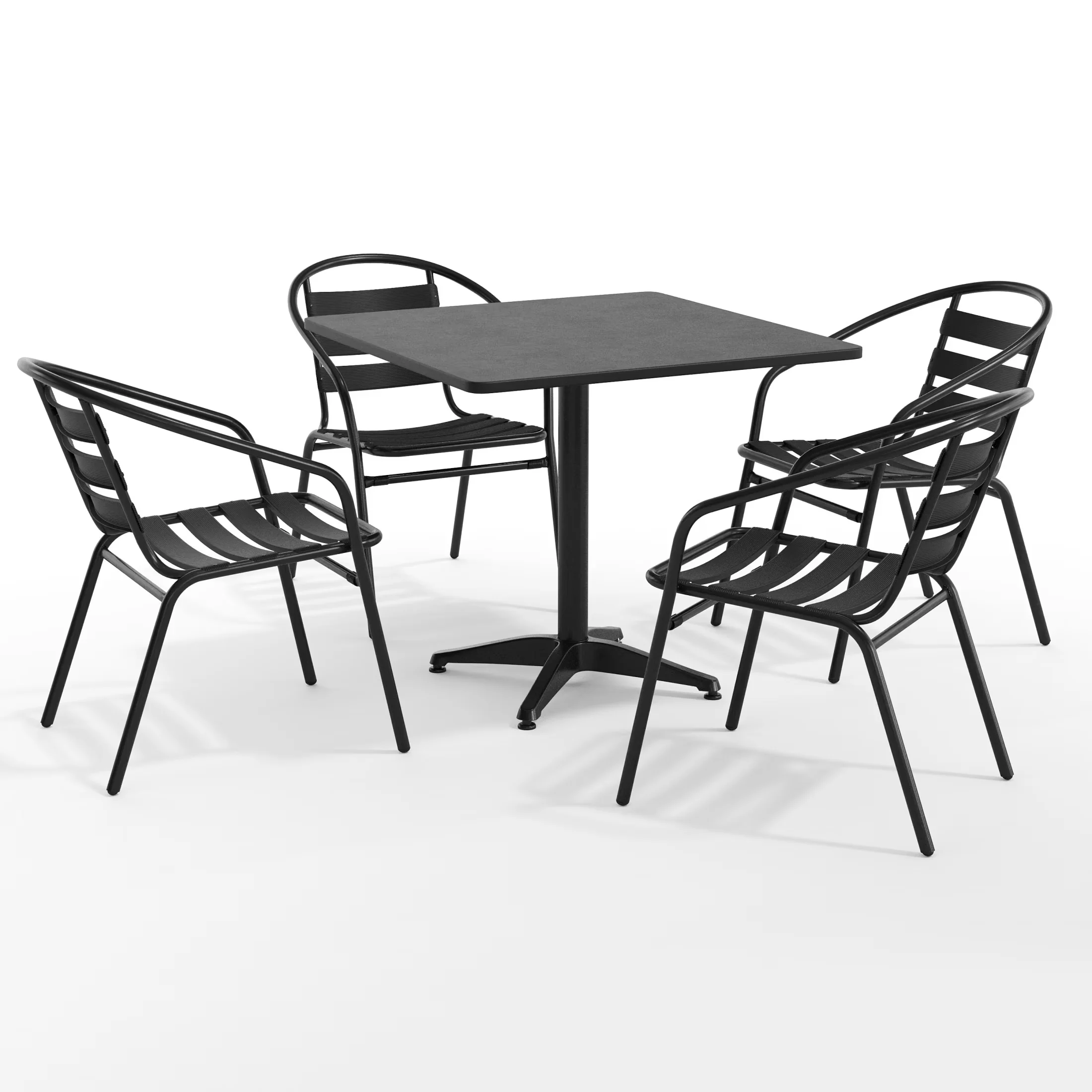 Compact Patio Dining Set with Storage, Contemporary - Black Aluminum, Stainless Steel Model F7D771