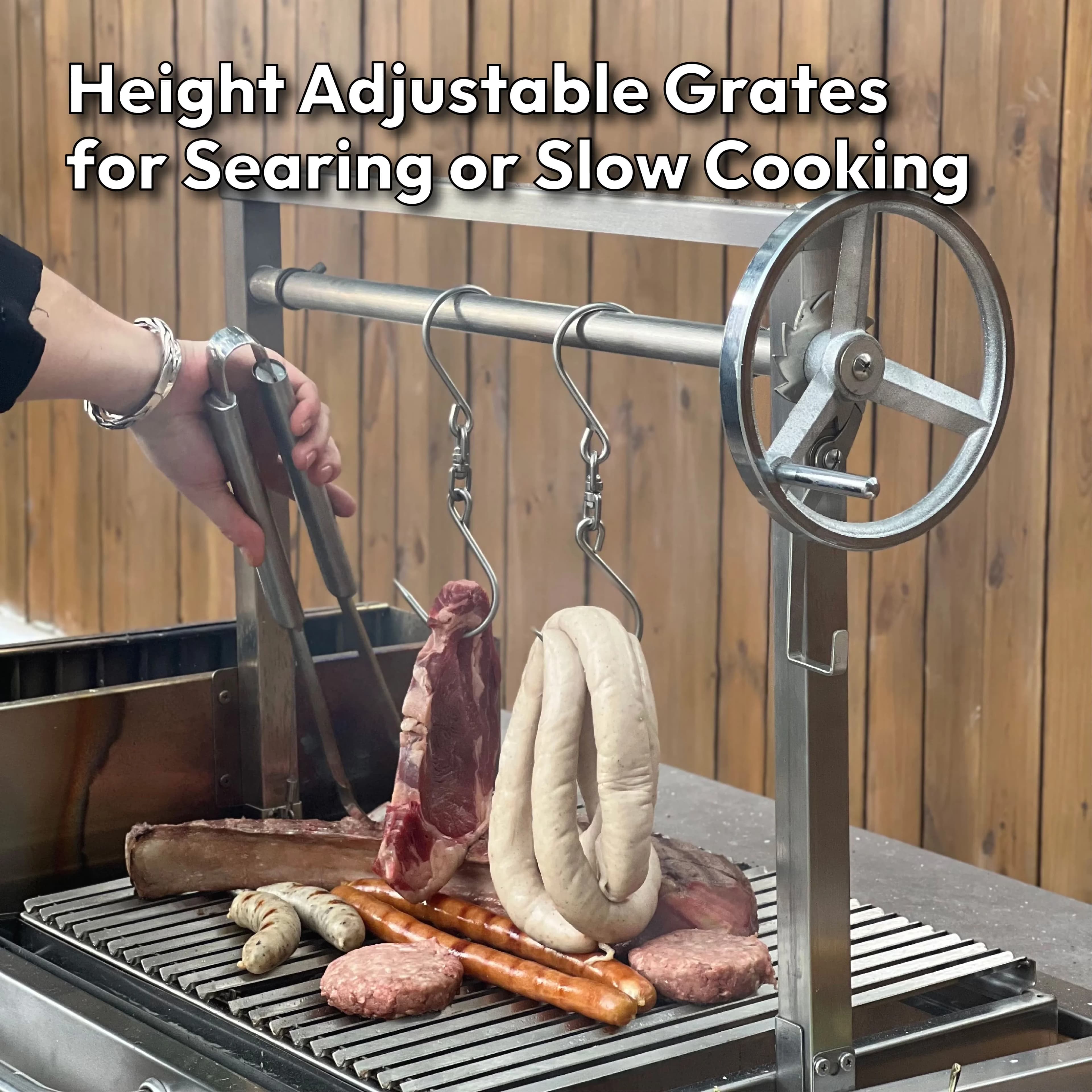 Classic Flat Top Grill with Tool Holder, Rust Resistant, Adjustable Charcoal Tray - Stainless Steel Silver Model 61D08F