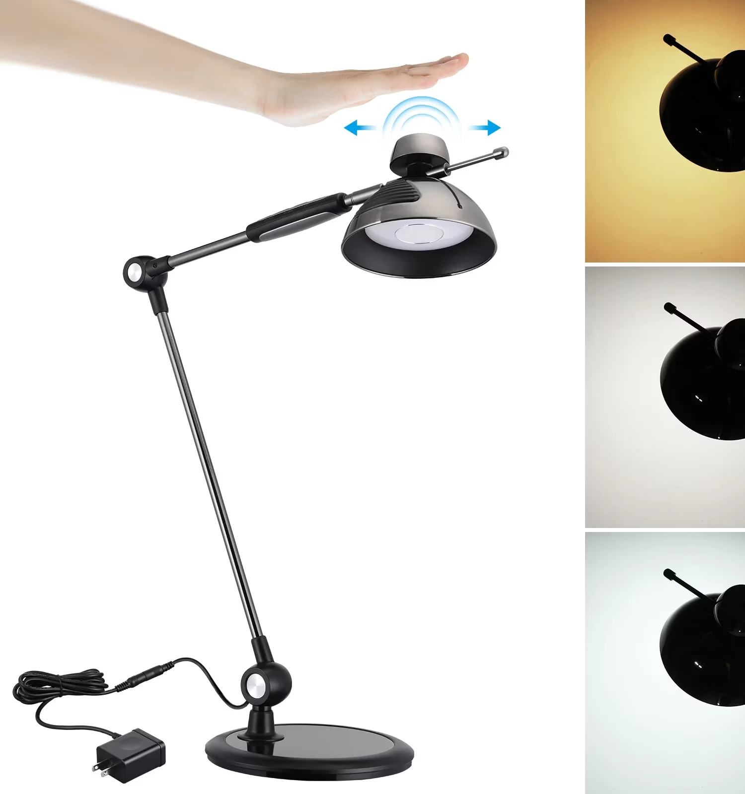Desk Lamp Classic with LED, Swing Arm Lamps, Dimmable - Black Metal - Durable Build Model D4A30A