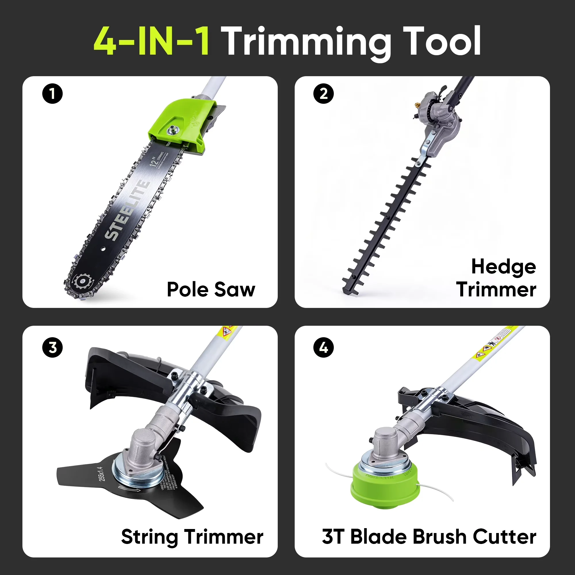Reliable String Trimmer with Extendable, Hedge, 52cc 4 in 1 Gas Powered Weed Wacker - Green for Patio Model 695458