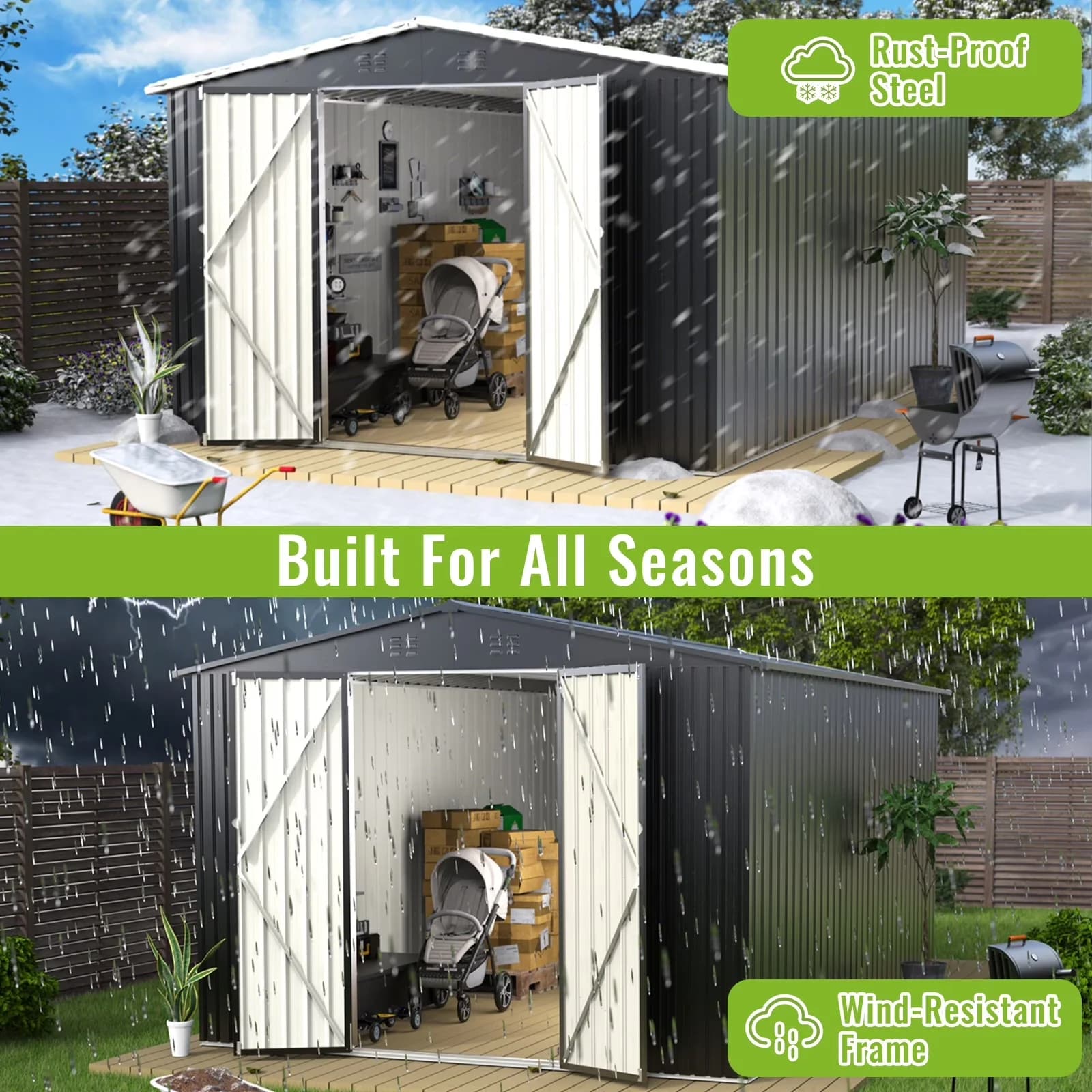 Classic Shed with Lockable Door, Uv Resistant, 10 x 14 ft Metal Outdoor Storage - Metal Black for Patio Model 21CD33