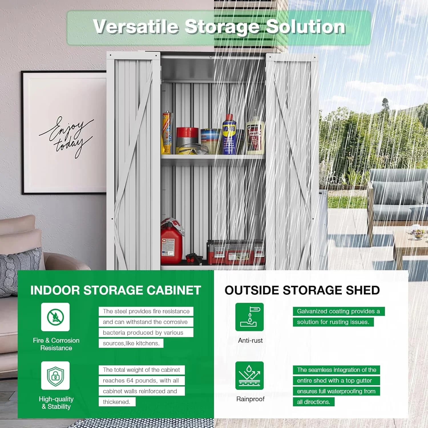 Shed Versatile with Lockable Door, Outdoor Storage Cabinet Metal Organizer - White 4.5 sq ft for Garden, Patio Model 555186