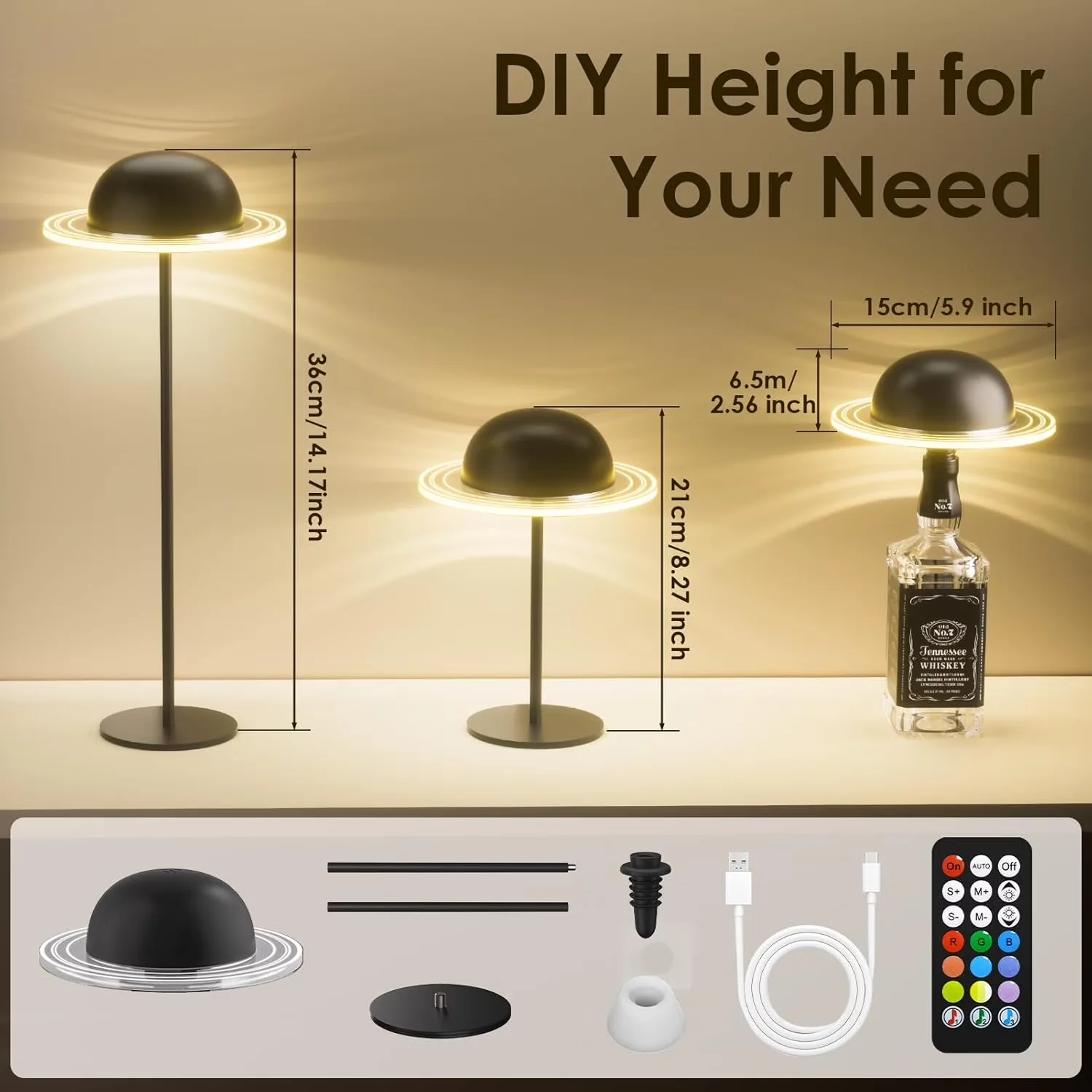 Essential Desk Lamp with LED, Battery, Cordless Table - Black Iron - Residential Grade Model 5EC26D