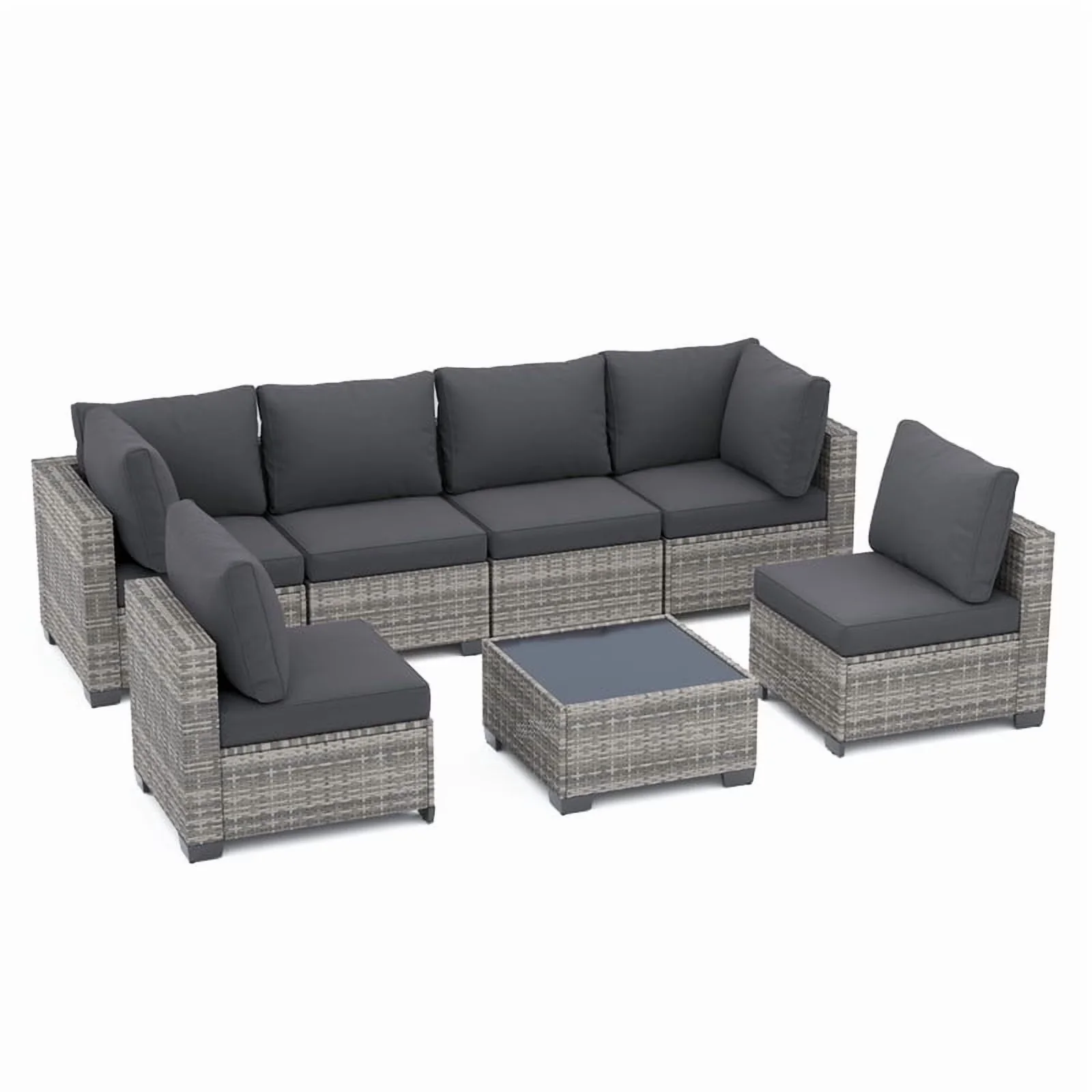 Quality Patio Conversation Set with Weatherproof, Modular Furniture, Thick Cushions & Tempered Glass Table - Gray Fabric Model 508516