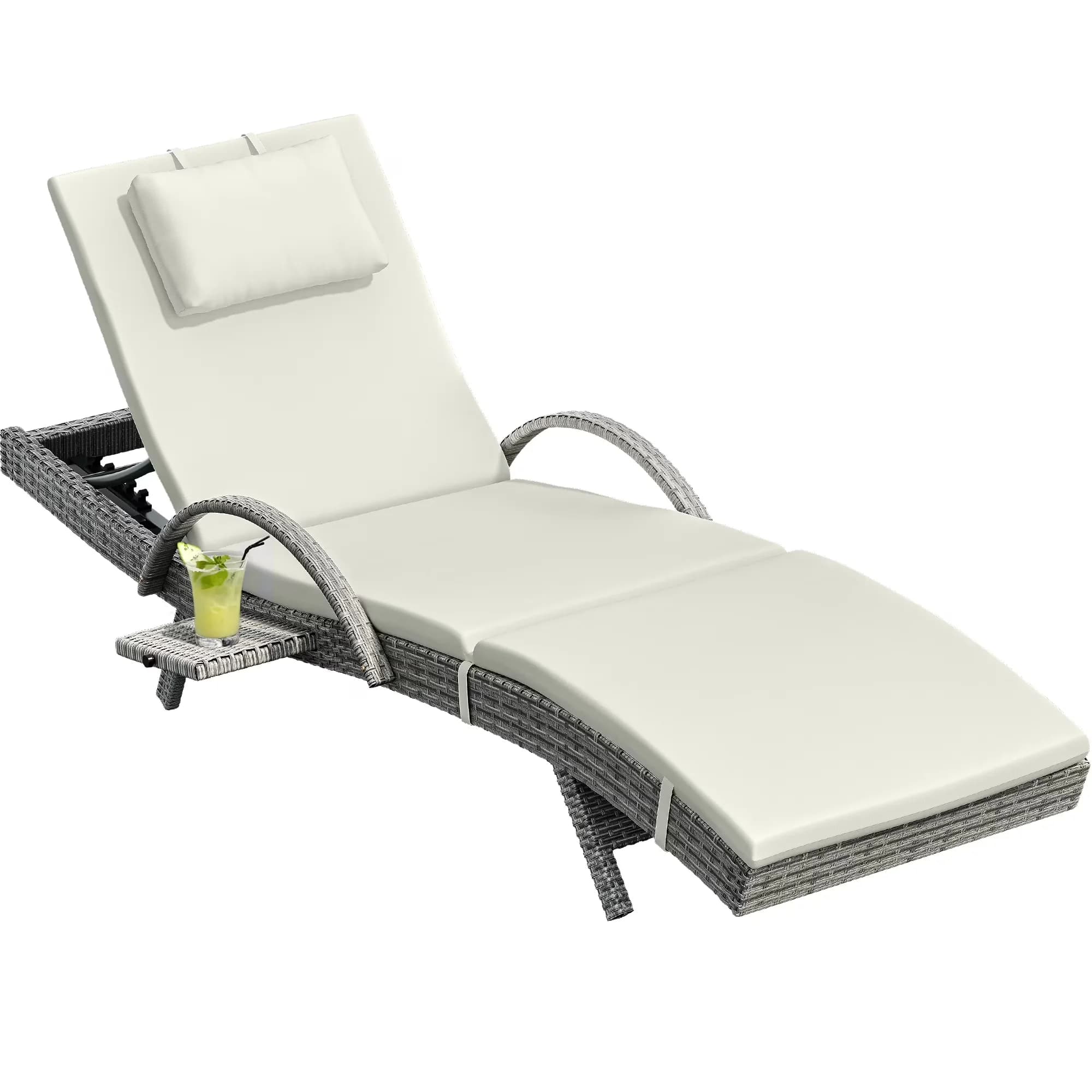 Essential Patio Chair with 5-Position Backrest, and Armrests (Beige), Outdoor Wicker Chaise Lounge - Beige Metal, Pe Rattan Model F50977