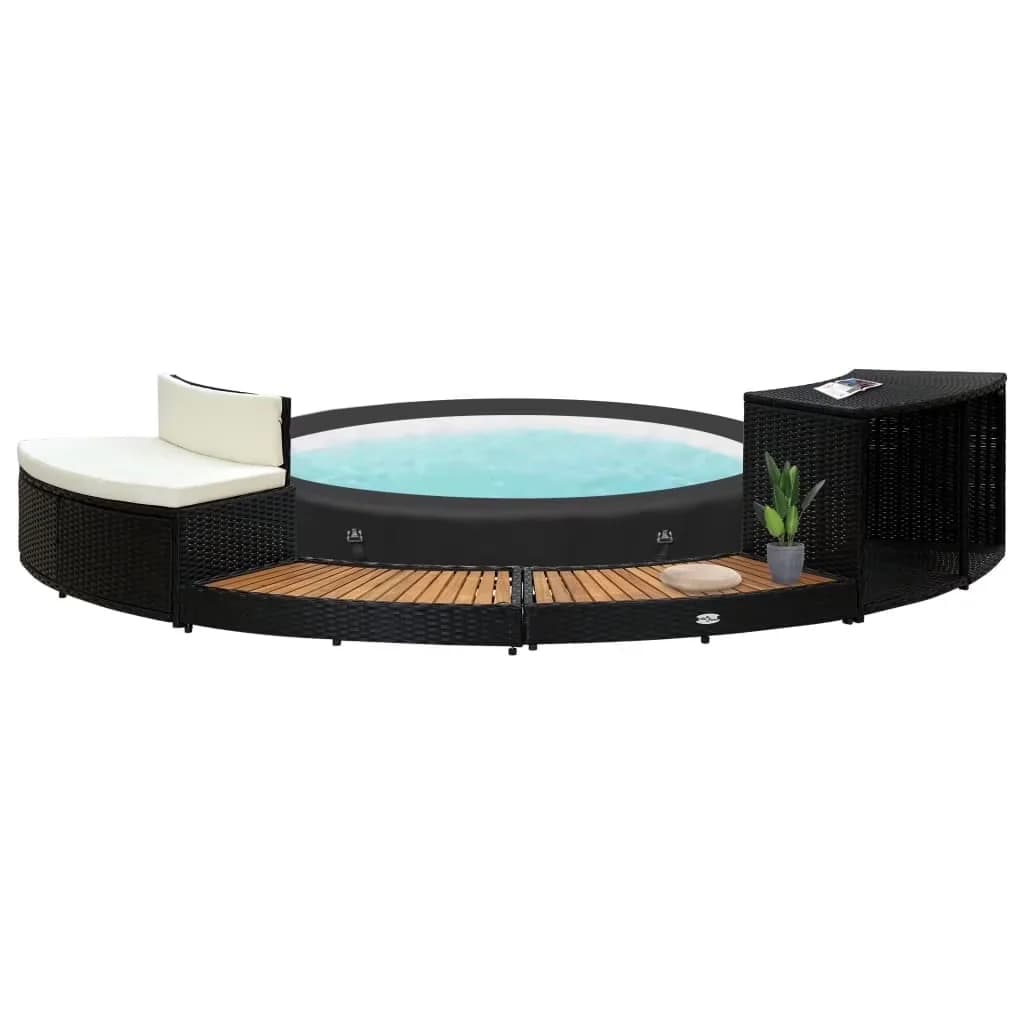 Classic Hot Tub with Inner diameter: 79.1", Weather resistant, Color: Black - Steel, Acacia Wood With An Oil Finish, Poly Rattan Model 8F6A44