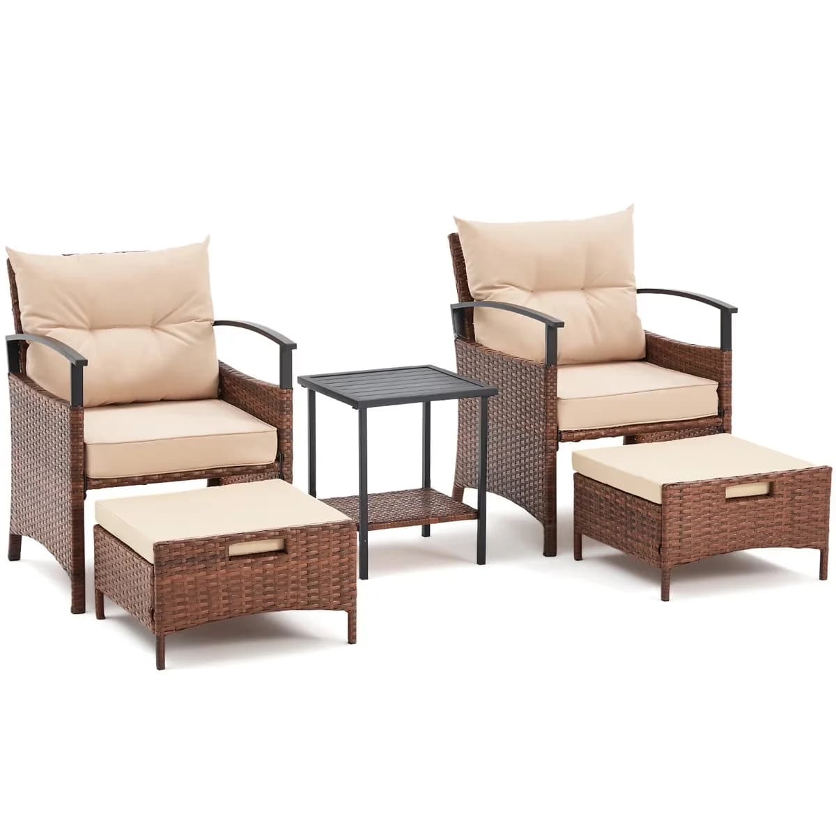 Premium Patio Conversation Set with Rashaan 2, Cushions, Person Sets - Beige Model 92E843