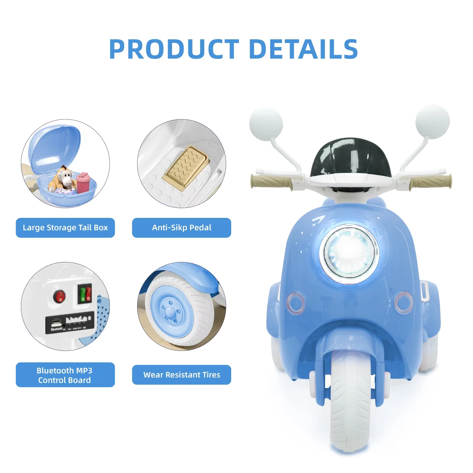 Scooter Professional with Battery, 12V, Led Lights - Blue - Quality Construction Model FBAD00