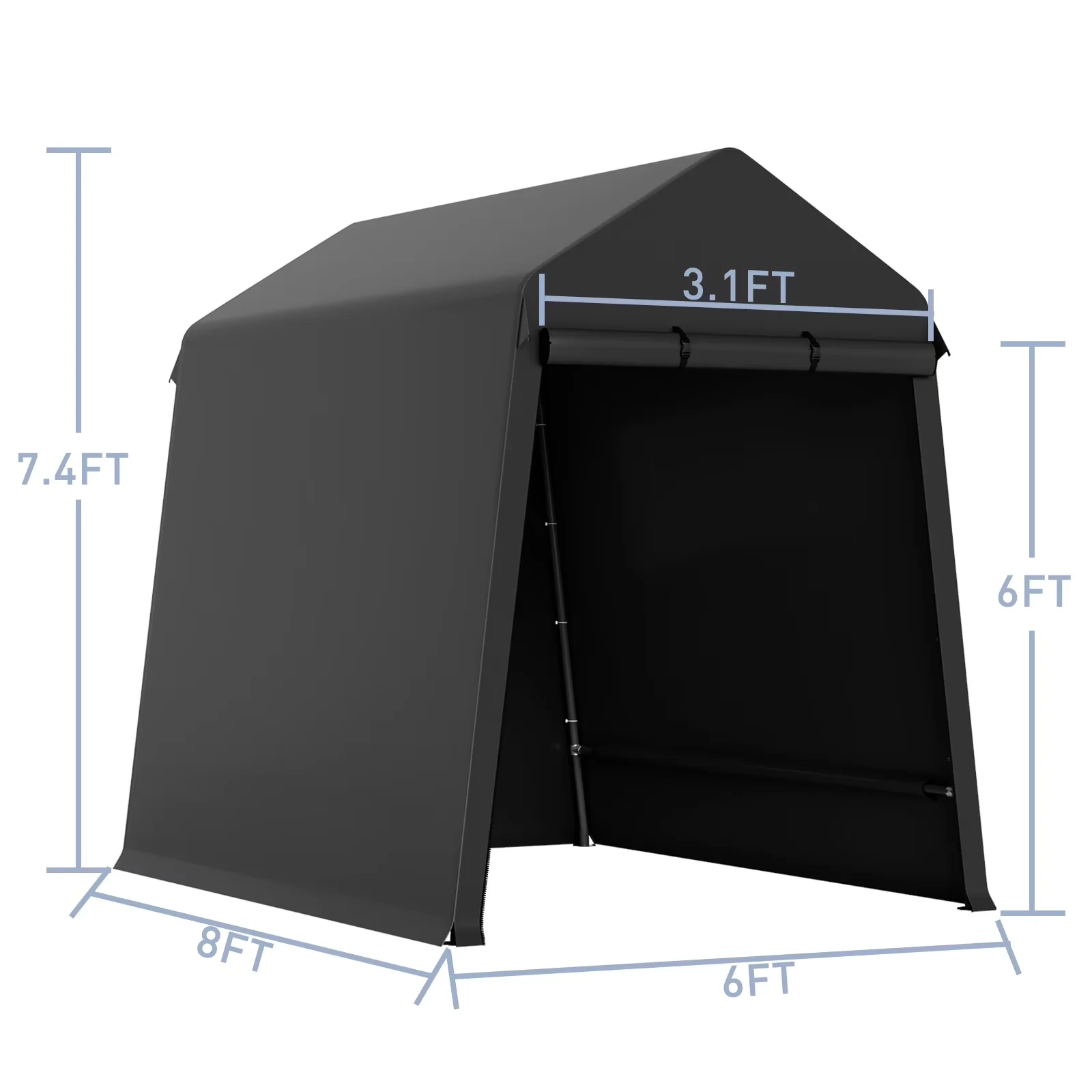 Compact Shed with Waterproof, Roll-Up Door & Vents, 6x8 FT Outdoor Storage Shelter Tent - Black Steel, Polyethylene for Garden Model E6FD20