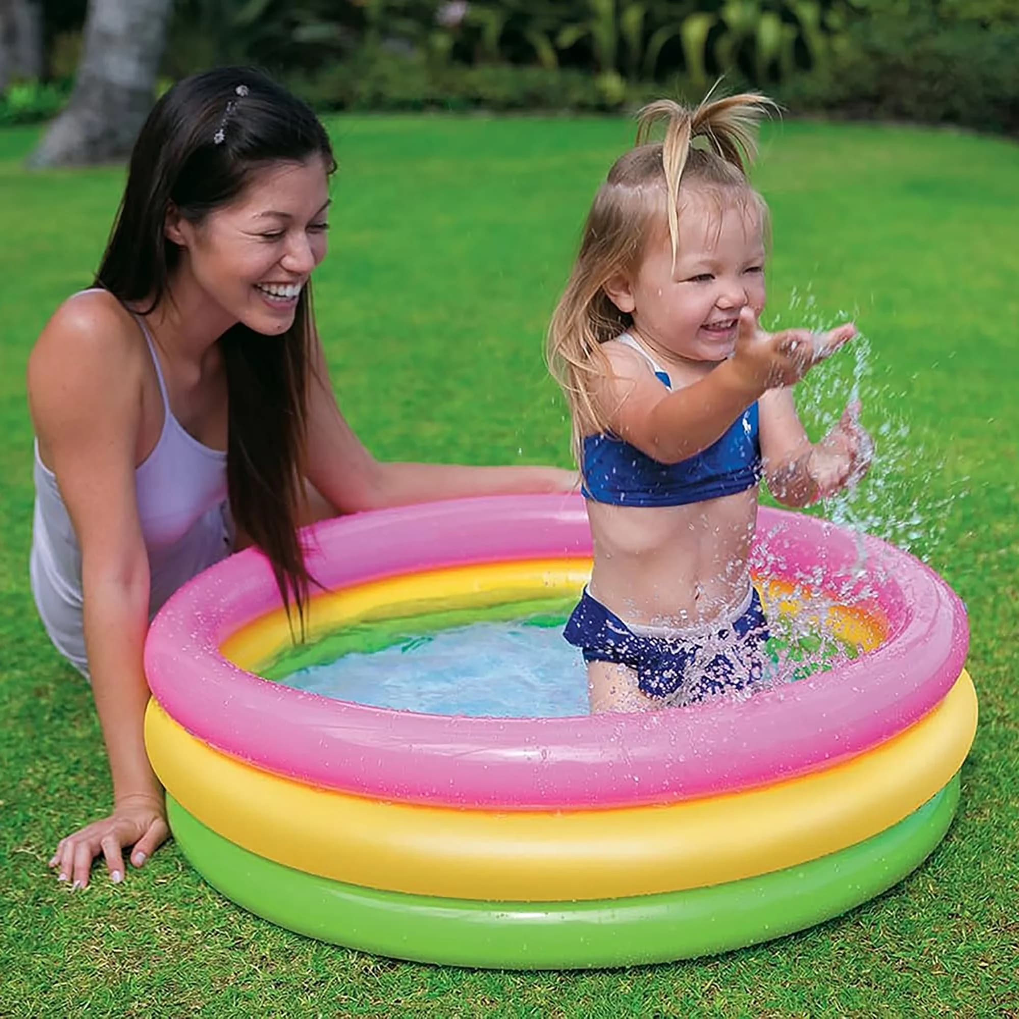 Versatile Inflatable Pool with A Comfortable Inflatable Floor, Repair Patch - Multicolor Model 520C50