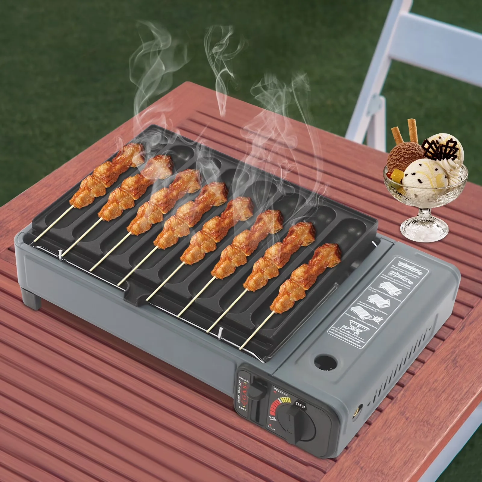 Durable Charcoal Grill with Portable, Gas Consumption 160g/0.35lbs/Hr, Korean Bbq With Carry Case - Black Cast Iron for Outdoor, Camping Model 1A9351