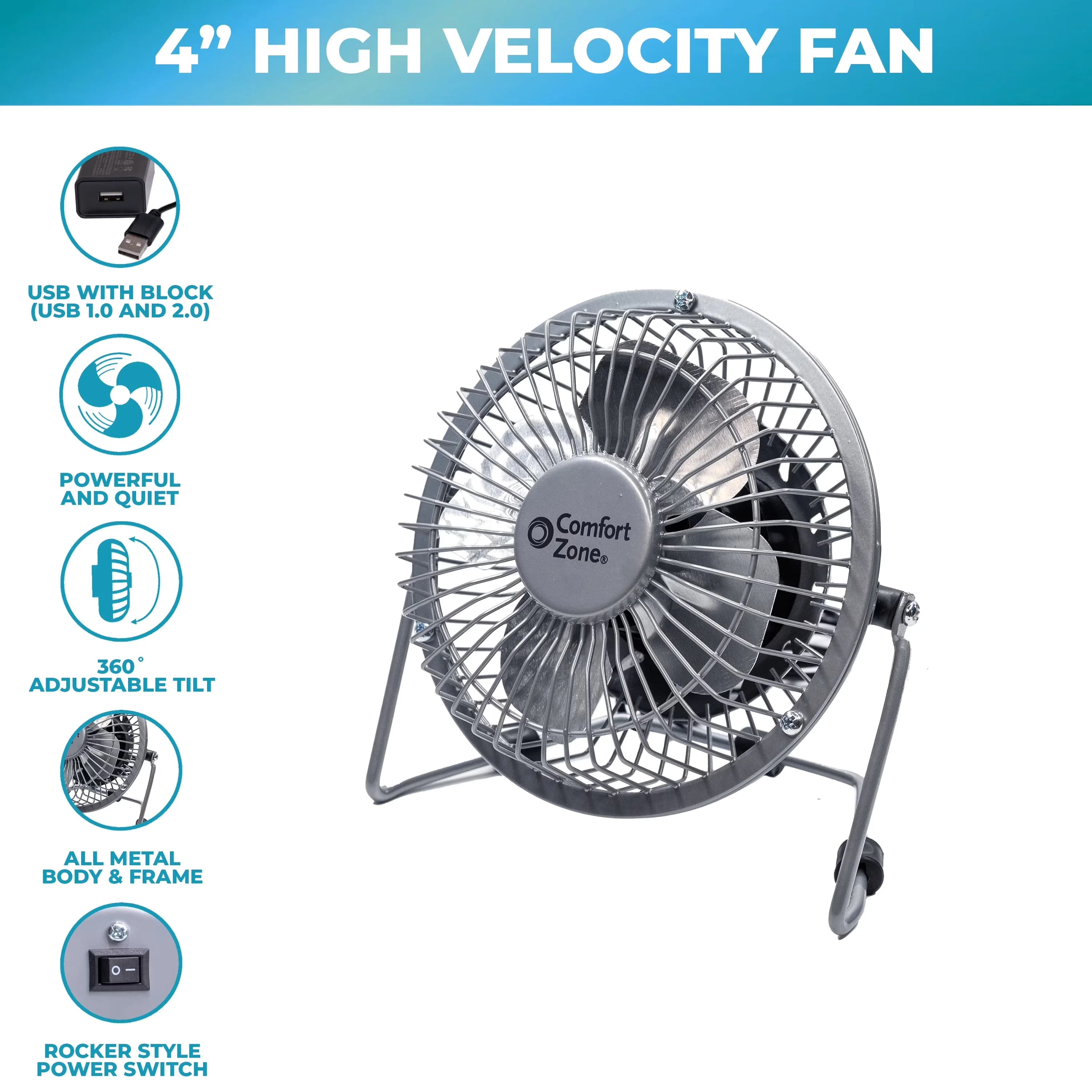 Fans In Cooling Premium with Tilt Mechanism, Dual Powered (USB or Power Cord) - Metal Model CD6A43
