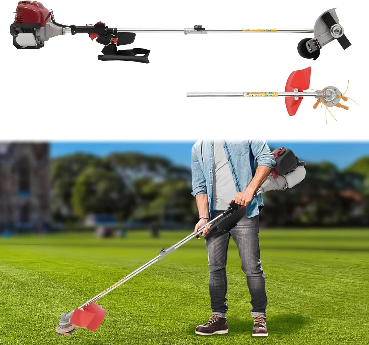 String Trimmer Durable with Handle & Shoulder Strap, 4 Stroke Cordless Lawn Edger Gas - Red Model C20B00