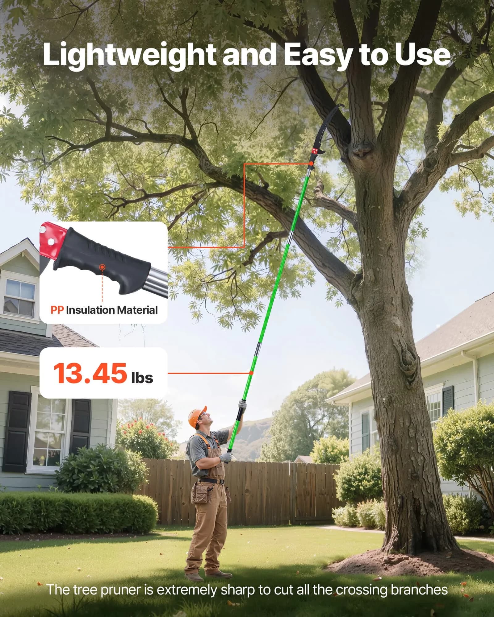 Premium Pole Saw with Manual, 3.87-27 ft Extendable Tree Pruner, Sharp 65Mn Steel Blade - Model F73BF8