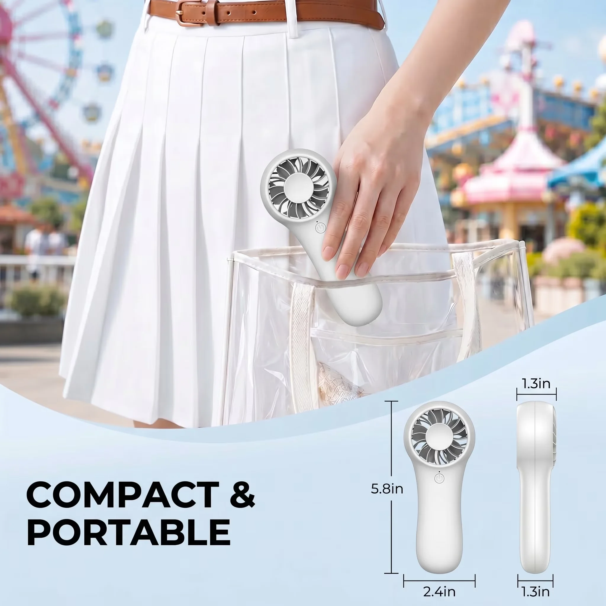 Sleek Fans In Cooling with Led Display, Handheld Mini Fan - White - Premium Collection Model 5F2B1E