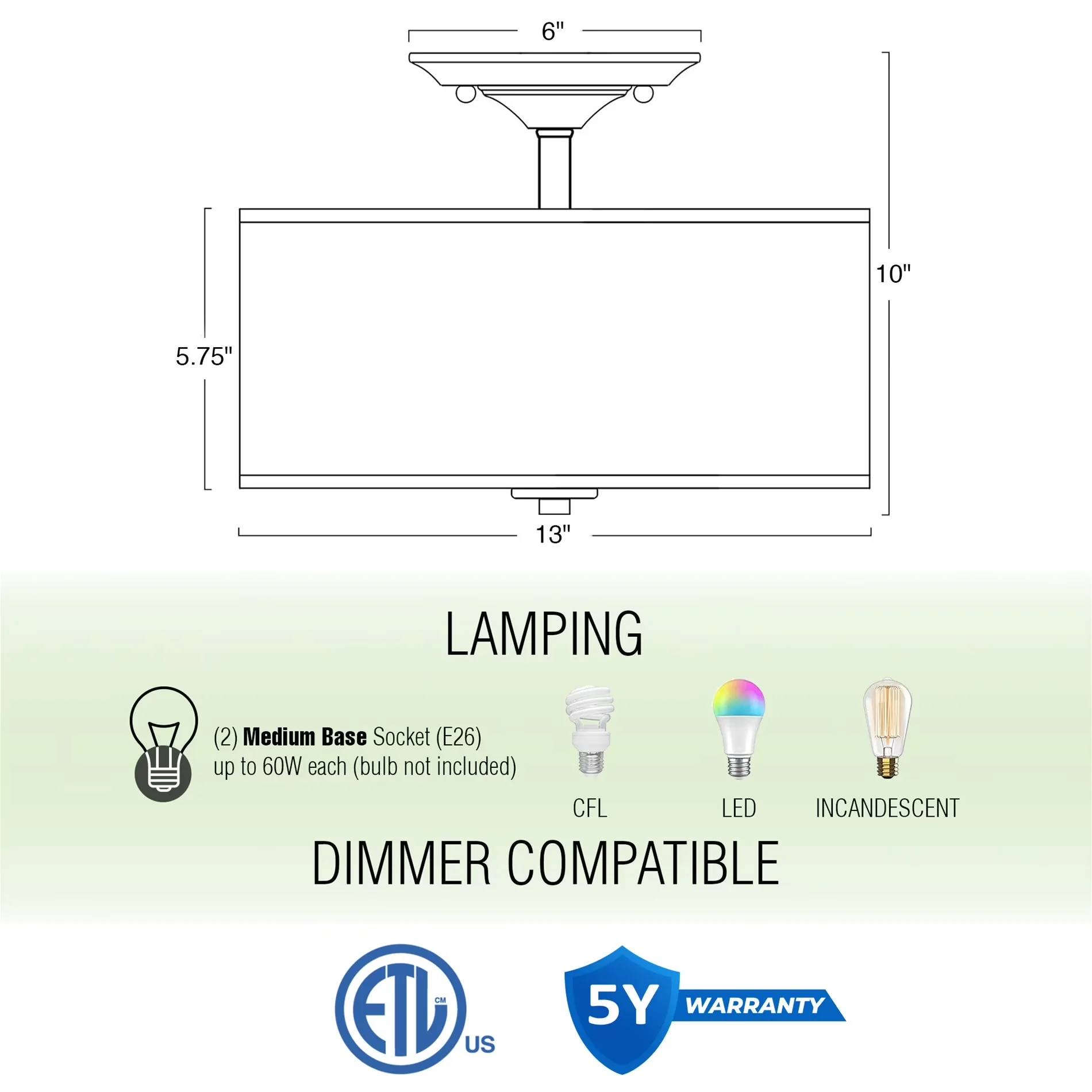 Premium Ceiling Lights Fixture with Incandescent, Dimmable, Modern - Metal Bronze Model ADC652